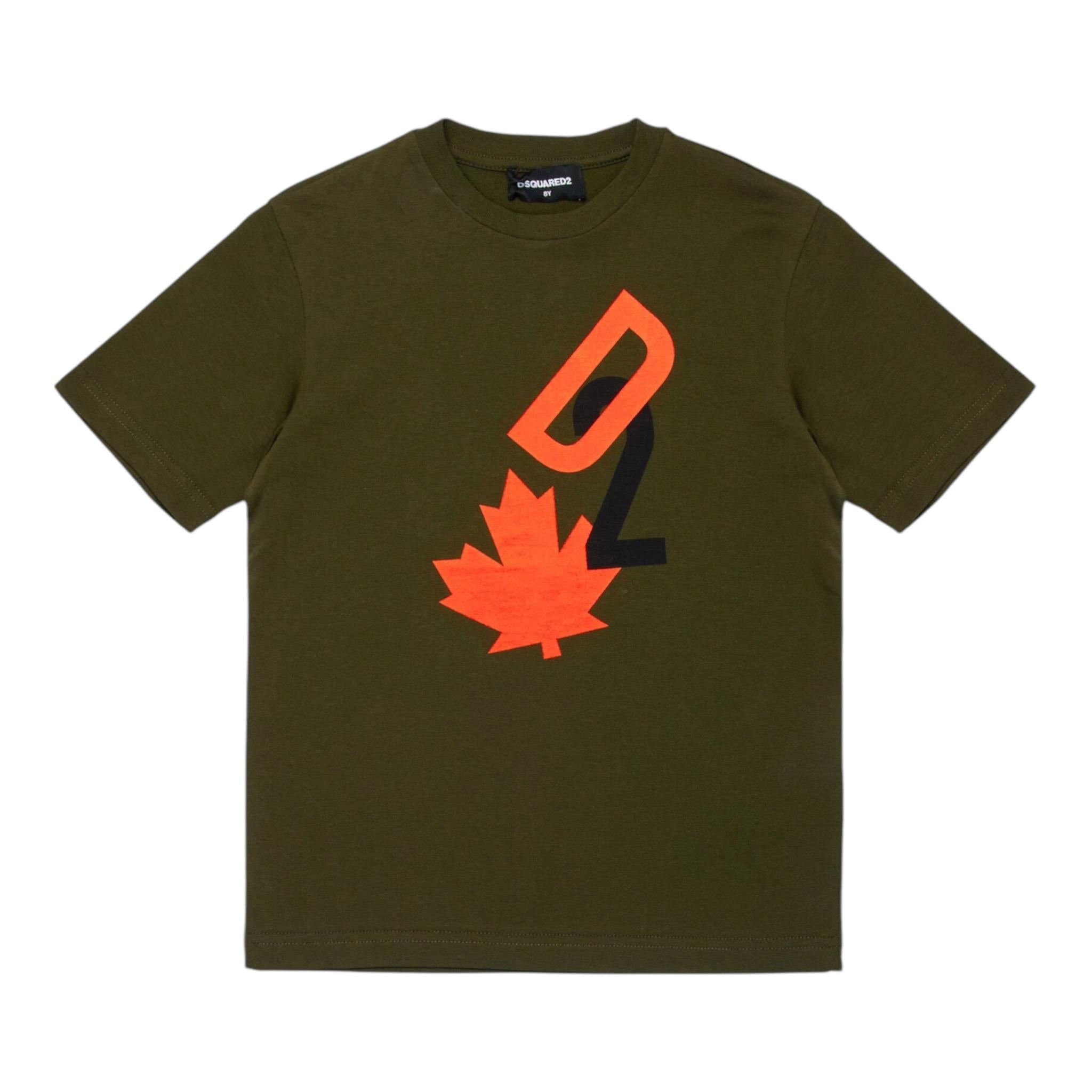 DSQUARED2 t-shirt girocollo tinta unita con stampa in contrasto Verde per Bambino DQ2464 VERDE DSQUARED2 