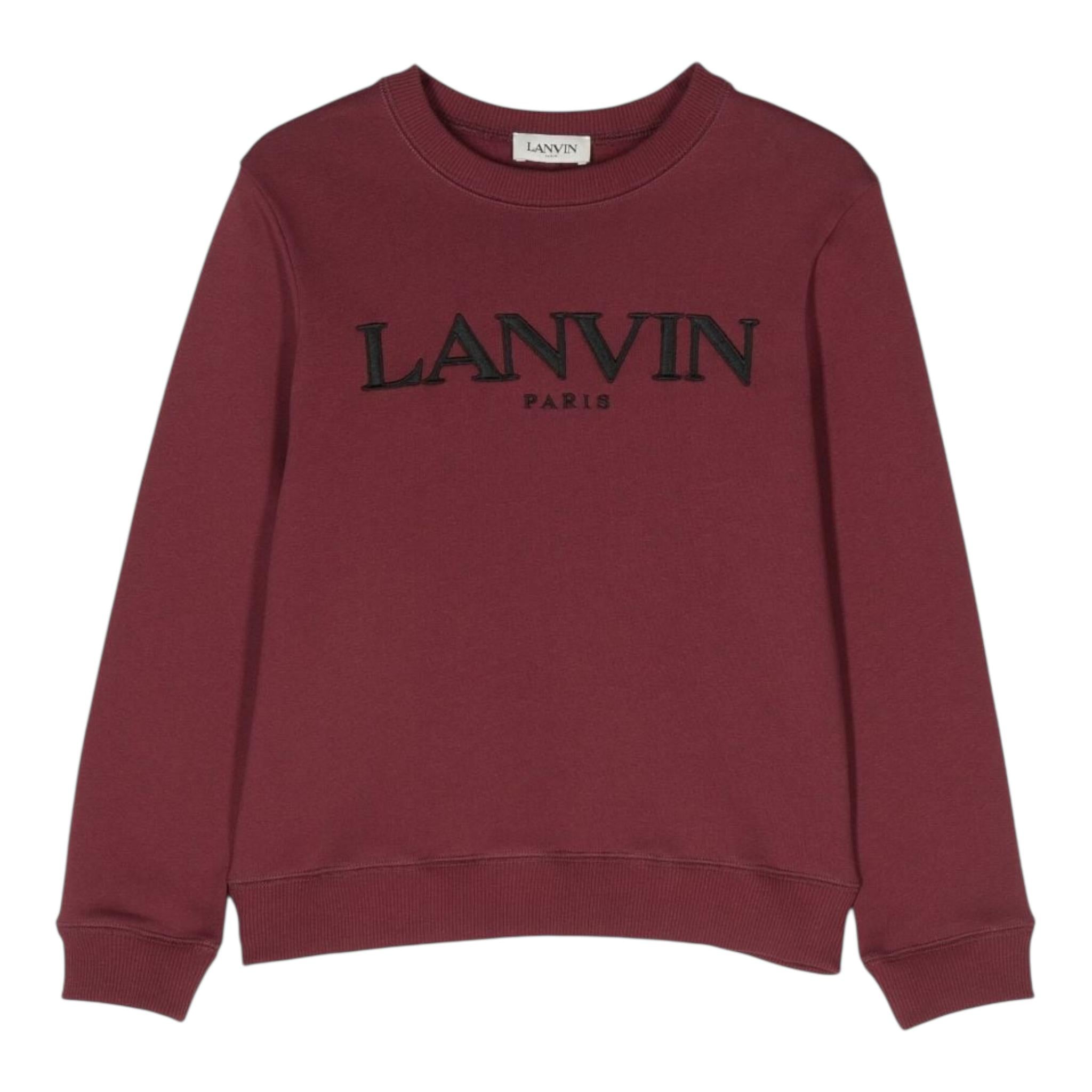 LANVIN felpa chiusa girocollo tinta unita con logo Bordeaux per Bambino N25136 BORDEAUX LANVIN 