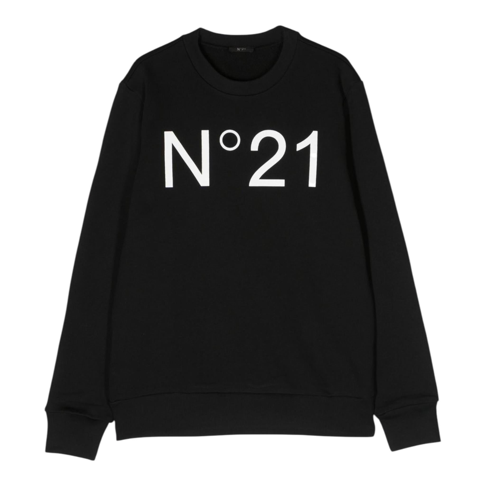 N°21 Felpa Girocollo Tinta Unita con Stampa per Bambino N21588 NERO N°21 