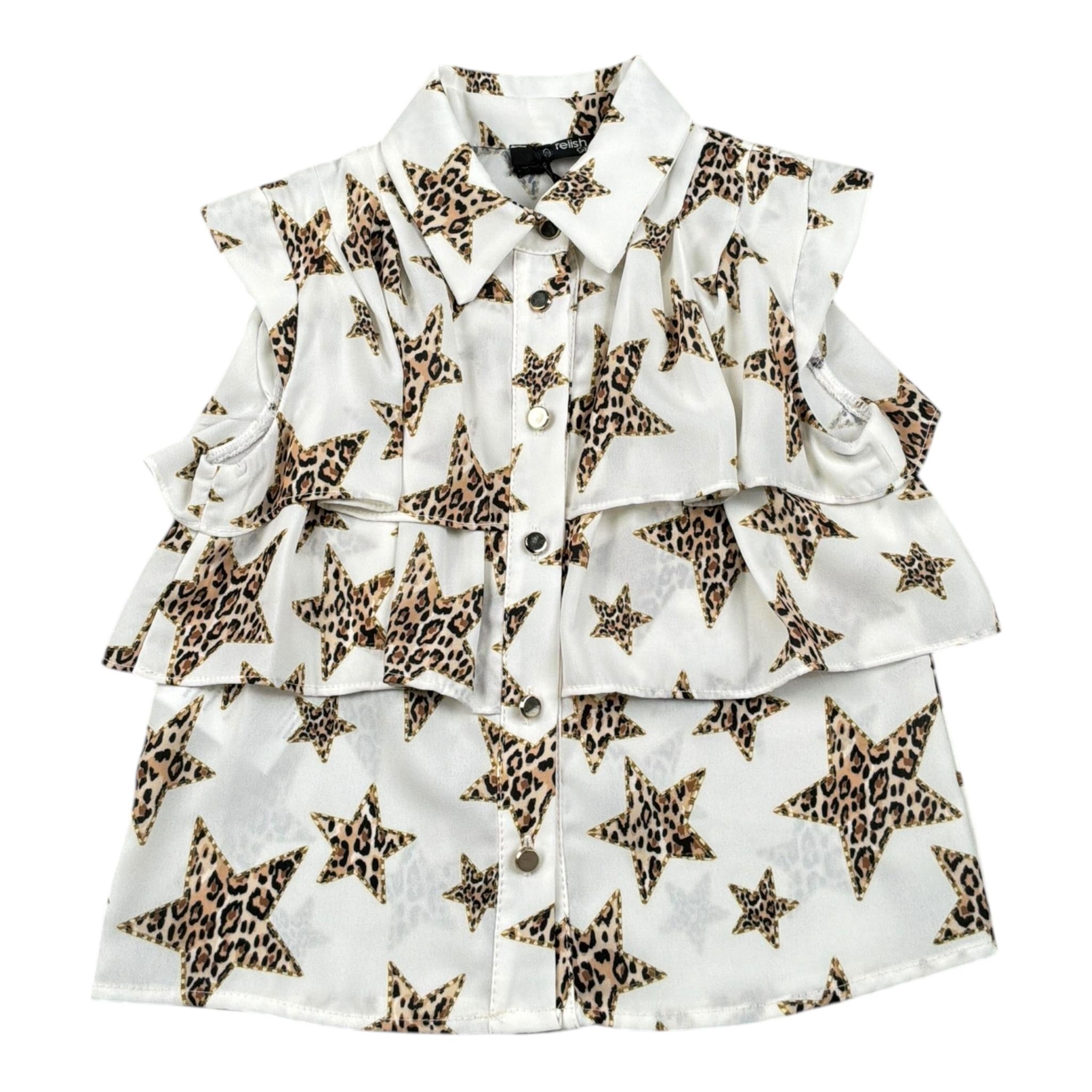 Relish Camicia Tinta Unita con Fantasia Stelle per Bambina 18656 PANNA RELISH 