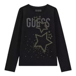GUESS shirt girocollo tinta unita con stampa brillantinata Nero per Bambina J4BI09J1314 NERO GUESS 