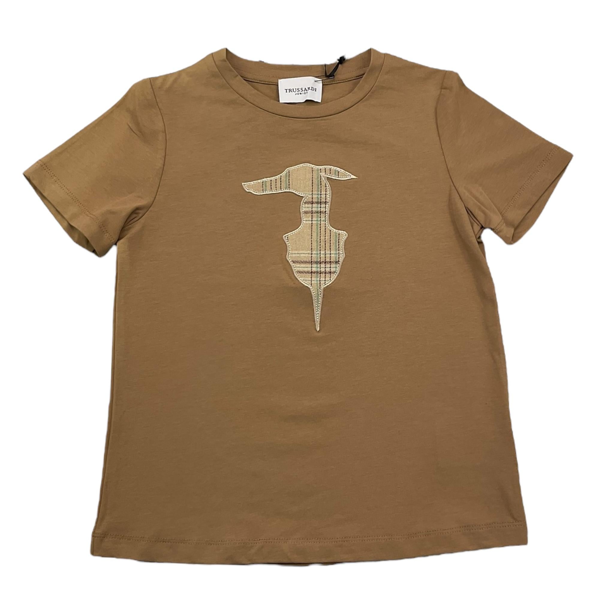 TRUSSARDI t-shirt girocollo tinta unita con stampa in contrasto Beige per Bambino TGA25111TS BEIGE TRUSSARDI 