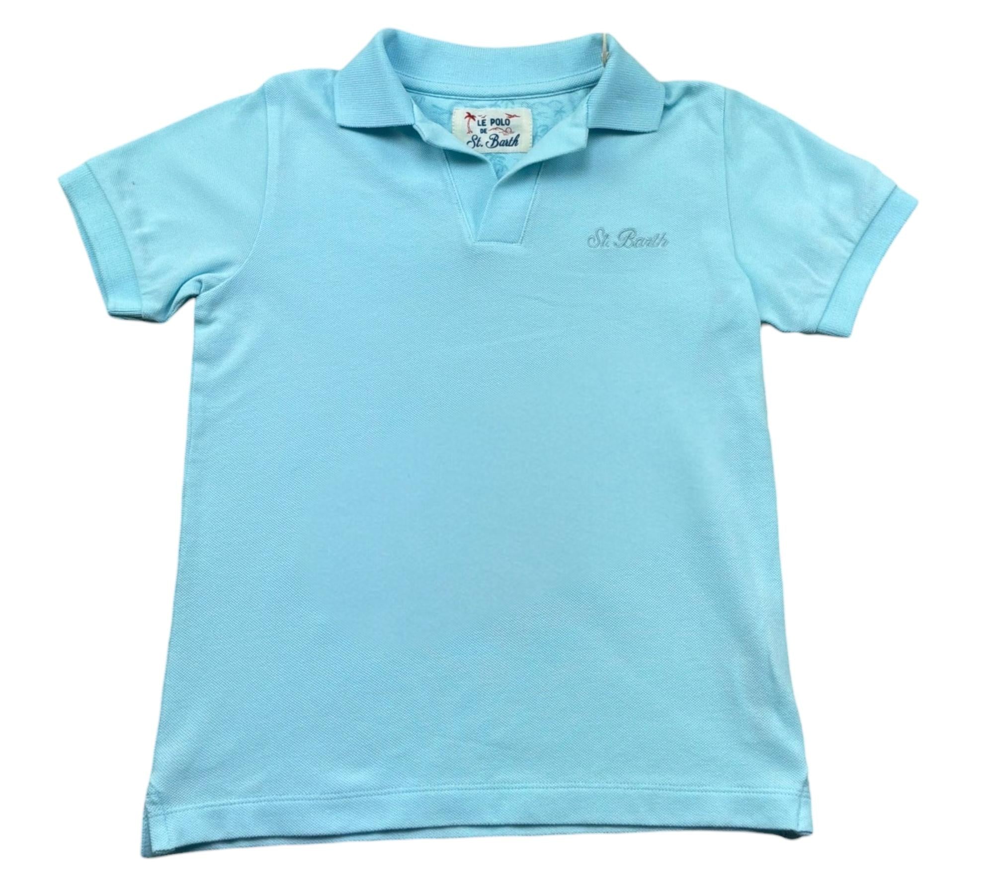Saint Barth Polo Mezza Manica Tinta Unita con Ricami per Bambino CHARLES AZZURRO SAINT BARTH 
