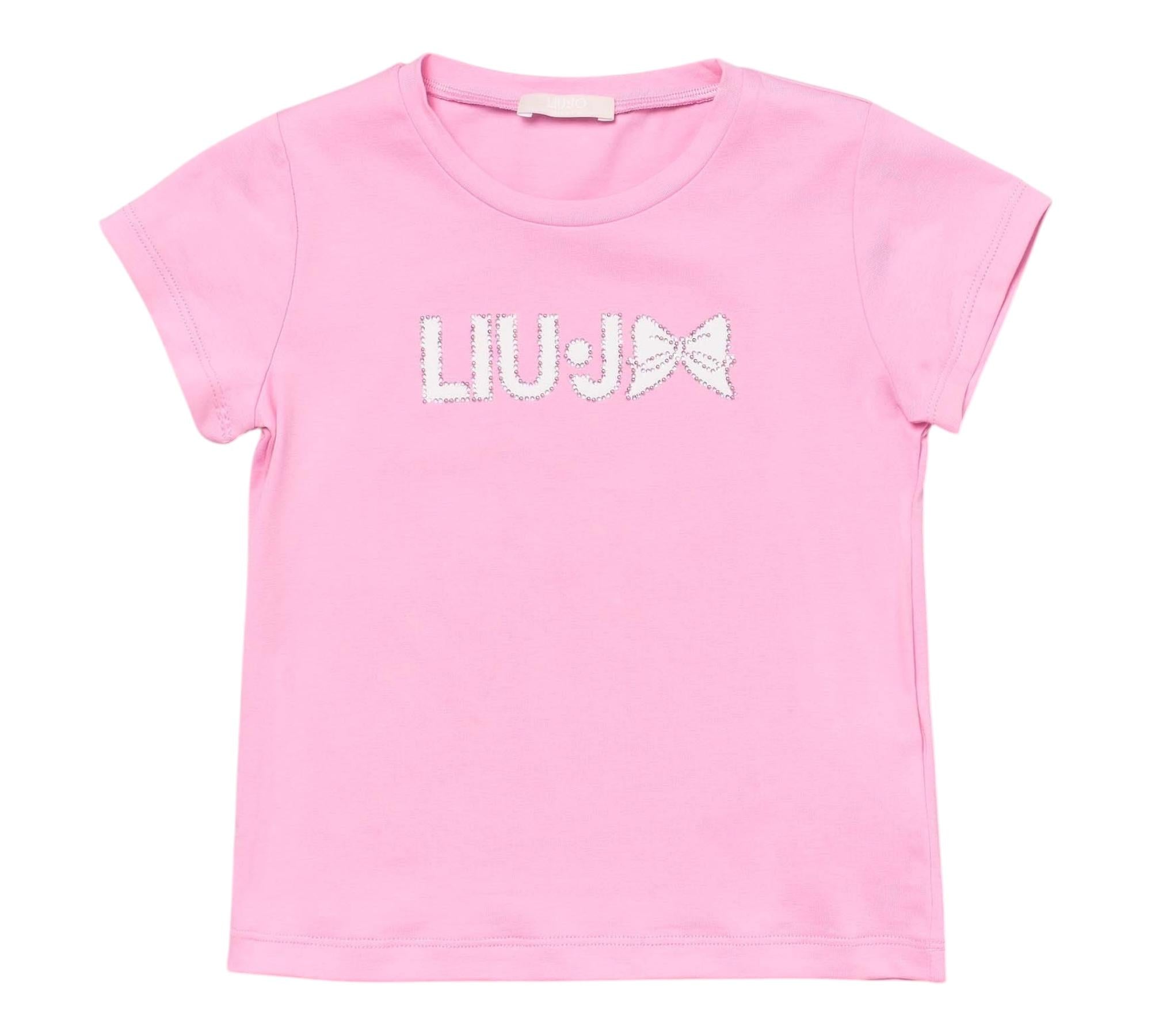Liu Jo T-Shirt Girocollo Tinta Unita con Brillantini per Bambina KA5081X ROSA LIU JO 