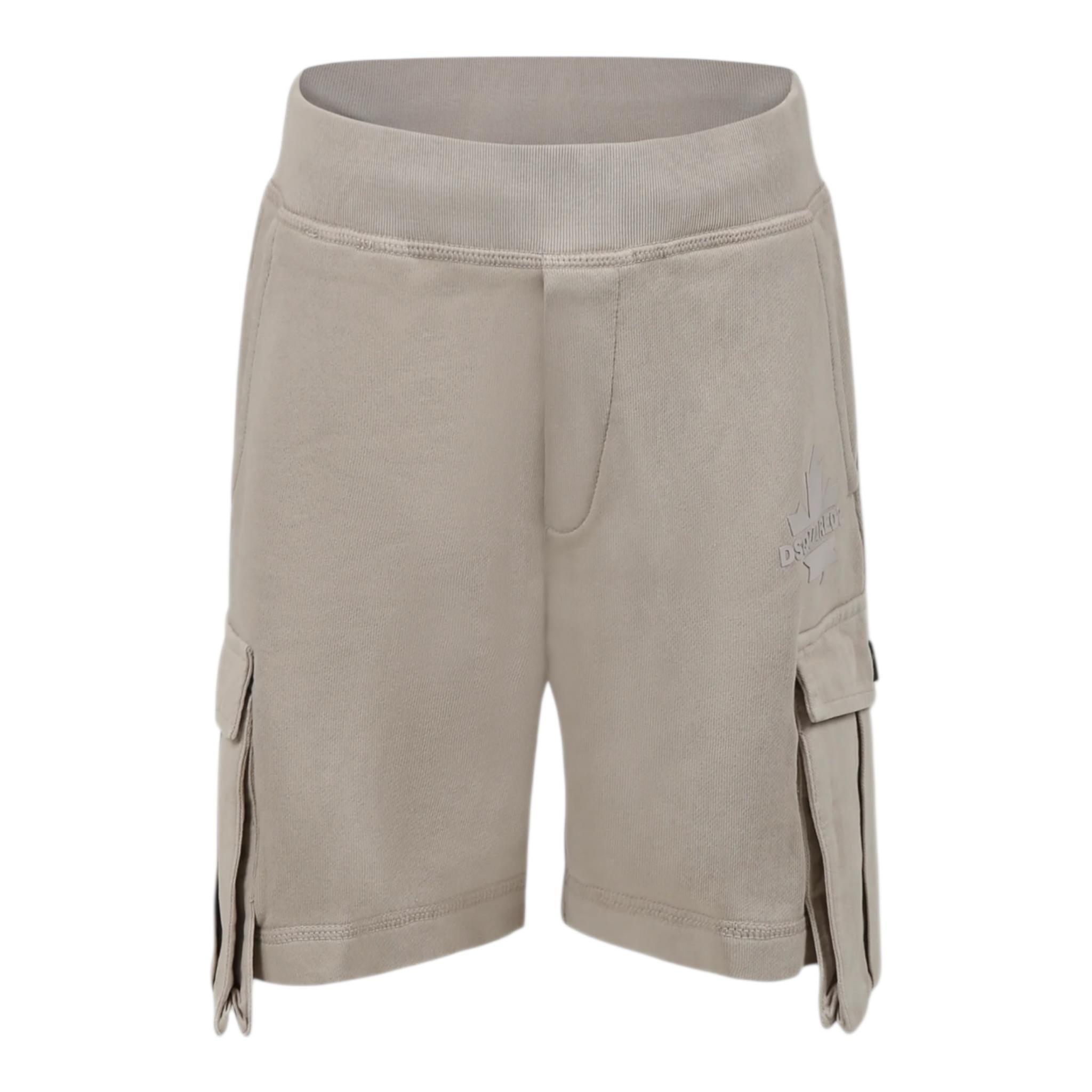 Dsquared2 Bermuda Felpa Tinta Unita con Tasconi per Bambino DQ2720 BEIGE DSQUARED2 