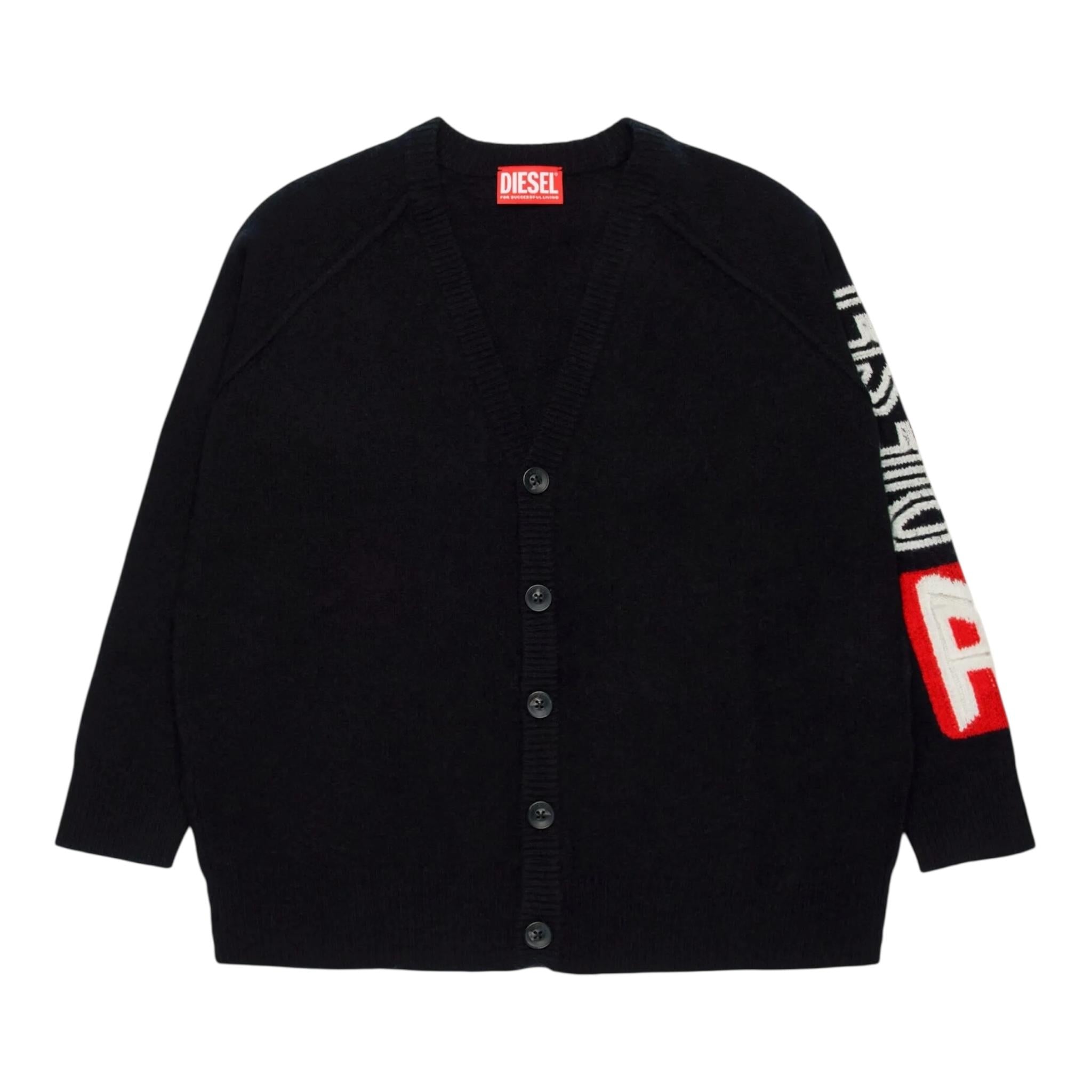 DIESEL cardigan tinta unita con stampa Nero per Bambino J02073X NERO DIESEL 