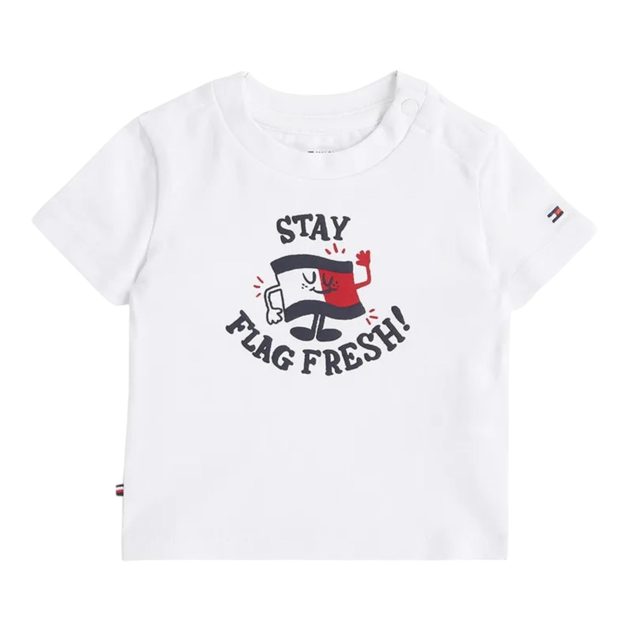 Tommy Hilfiger T-Shirt Girocollo Tinta Unita con Logo per Neonato KN0KN02024 BIANCO TOMMY HILFIGER 