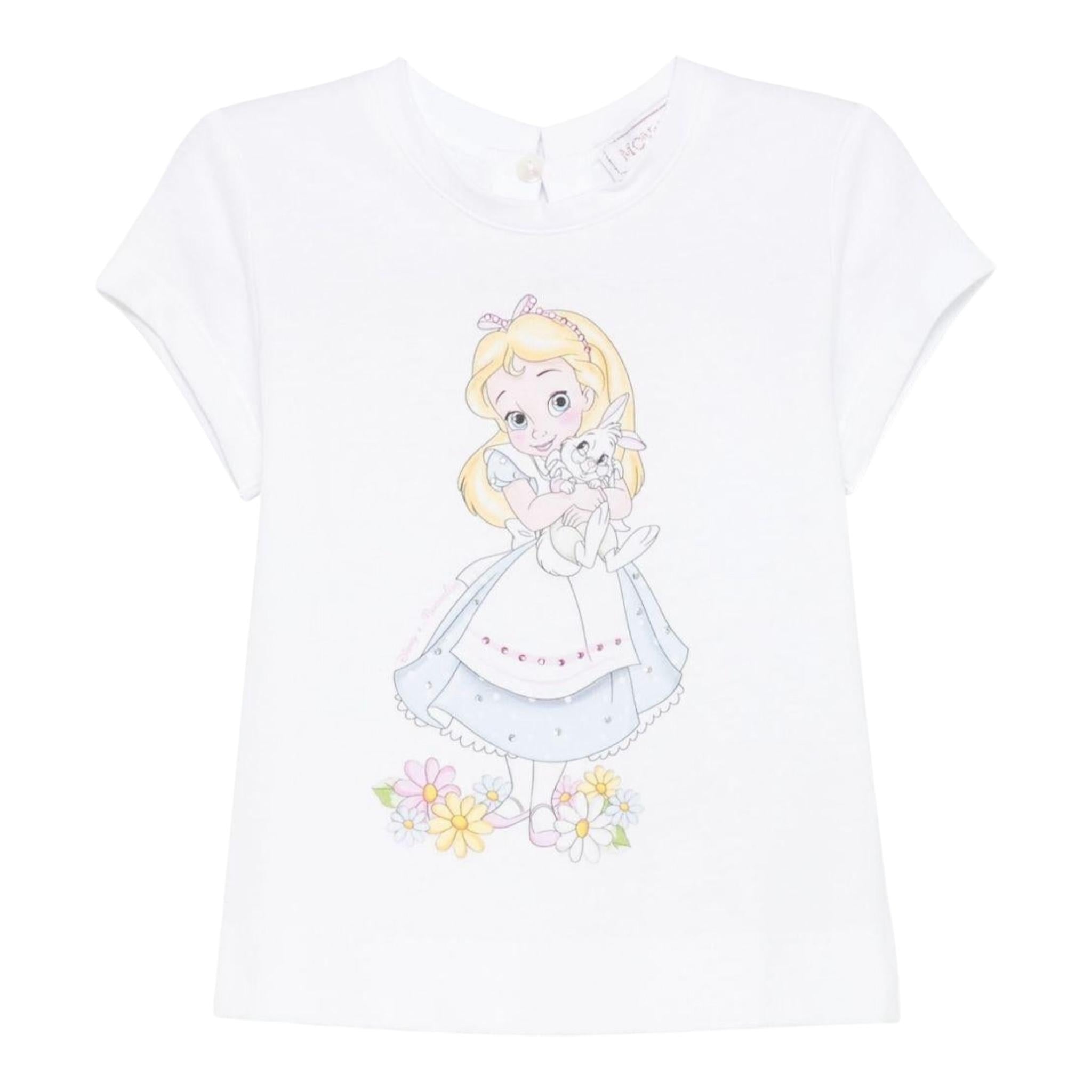 Monnalisa T-Shirt Girocollo Tinta Unita con Stampa per Neonata 39E614 BIANCO MONNALISA 