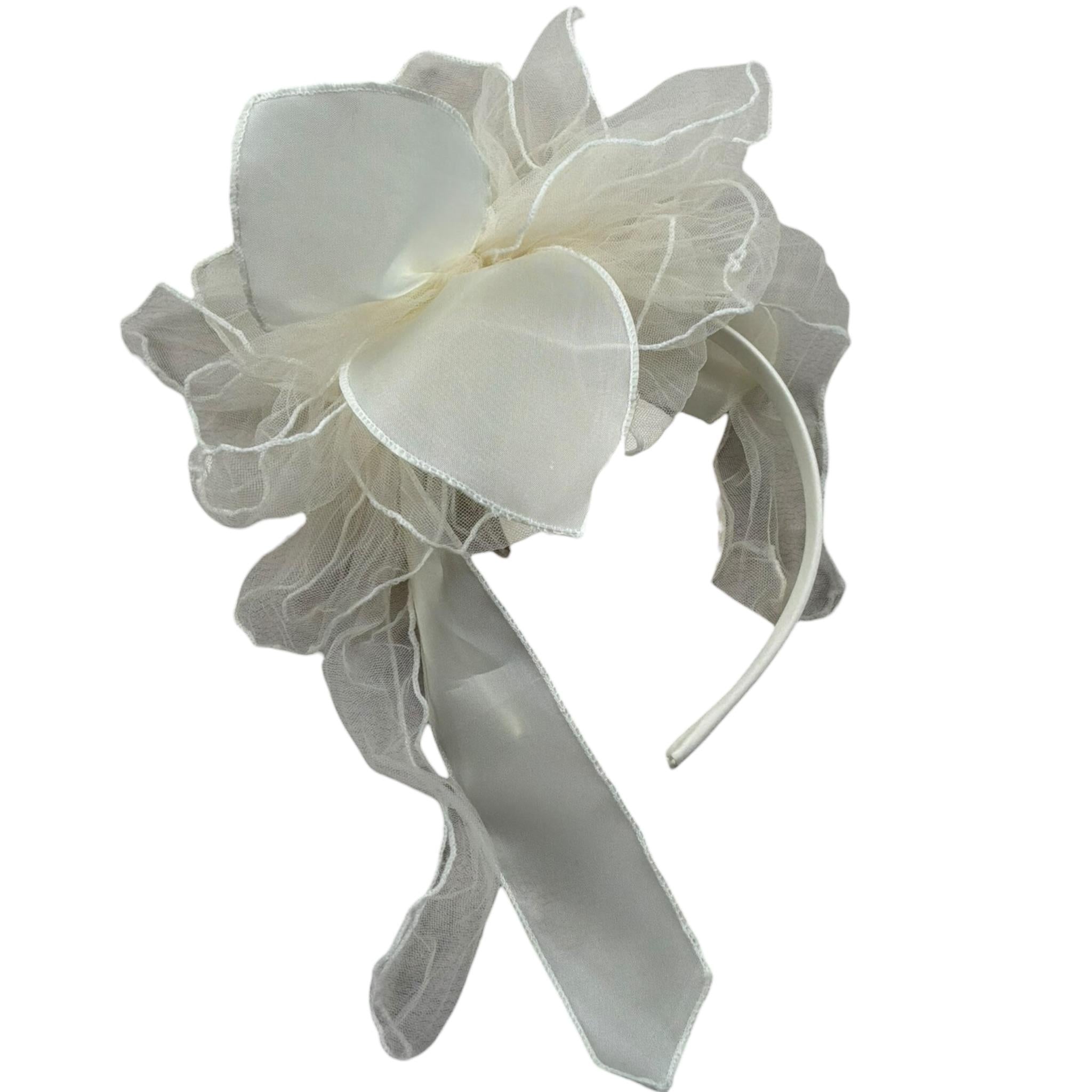 Les Gamins Cerchietto Tinta Unita con Applicazioni Fiori per Bambina 815653 PANNA LES GAMINS 