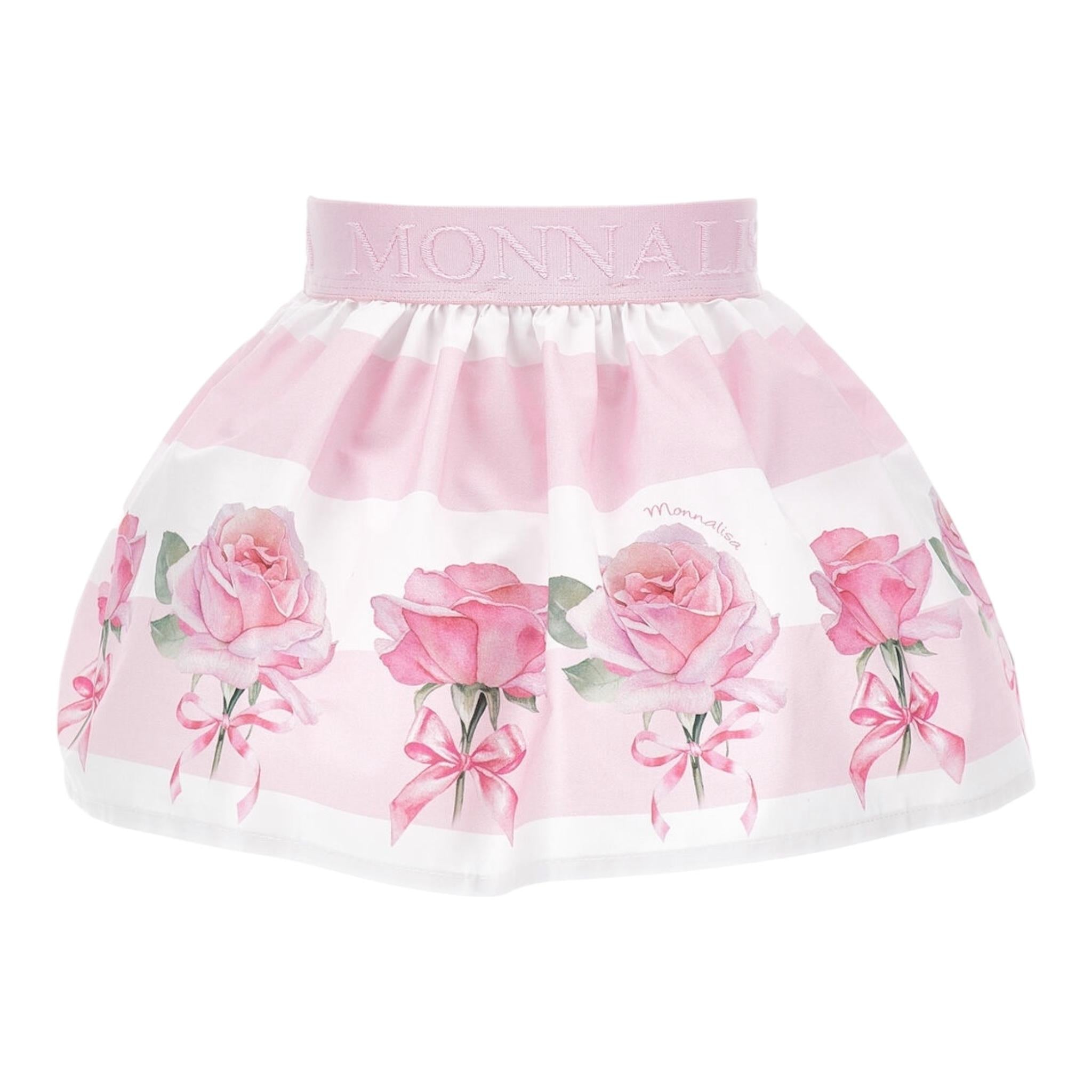 Monnalisa Gonna Bicolore con Stampa Rose per Neonata 31E700 BIANCO/ROSA MONNALISA 