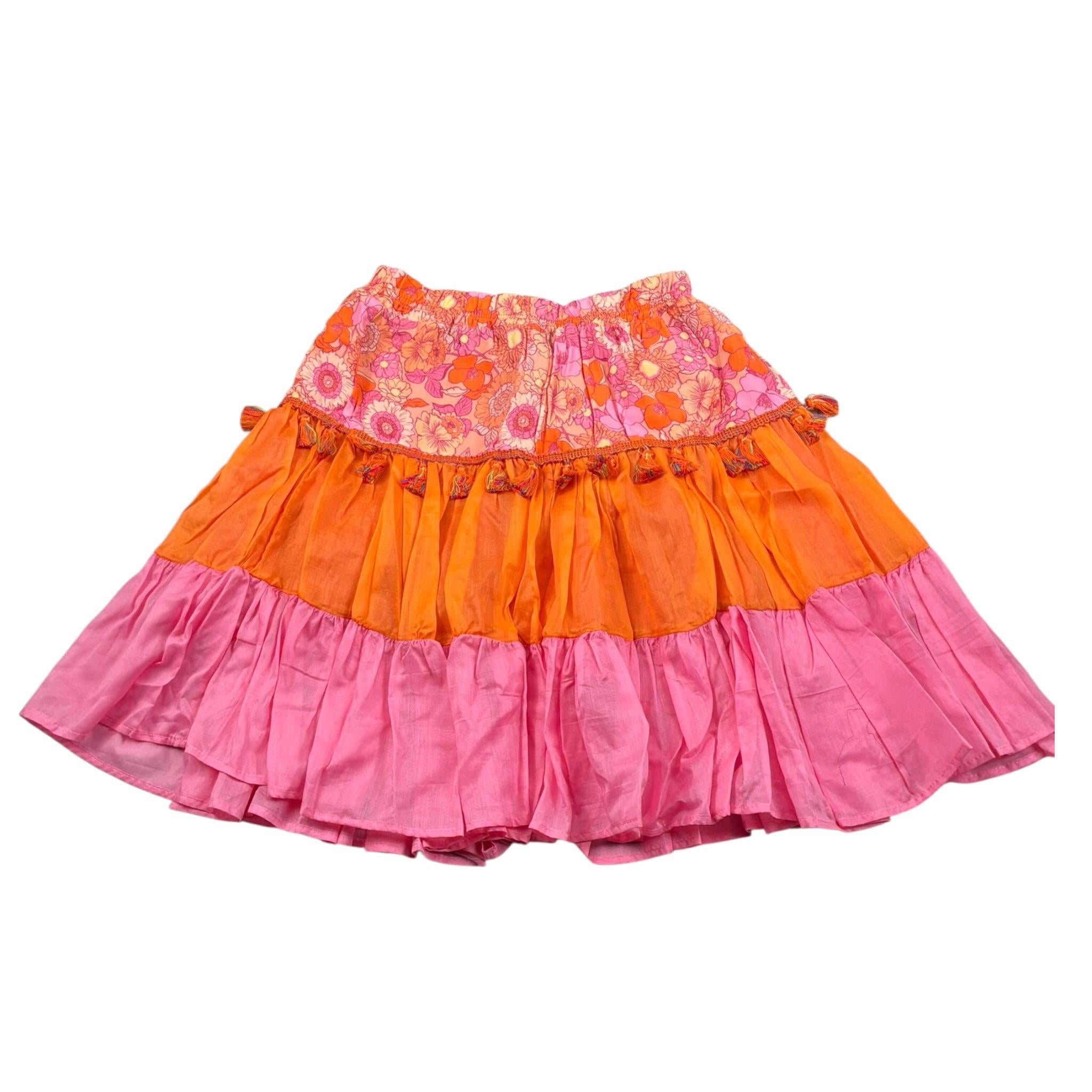 Kaos Gonna Tricolore con Fantasia Fiori per Bambina KS167 ARANCIONE KAOS 