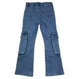 Miss Blumarine Jeans Tinta Unita Con Girovita Regolabile Modello Zampa Blu Per Bambina