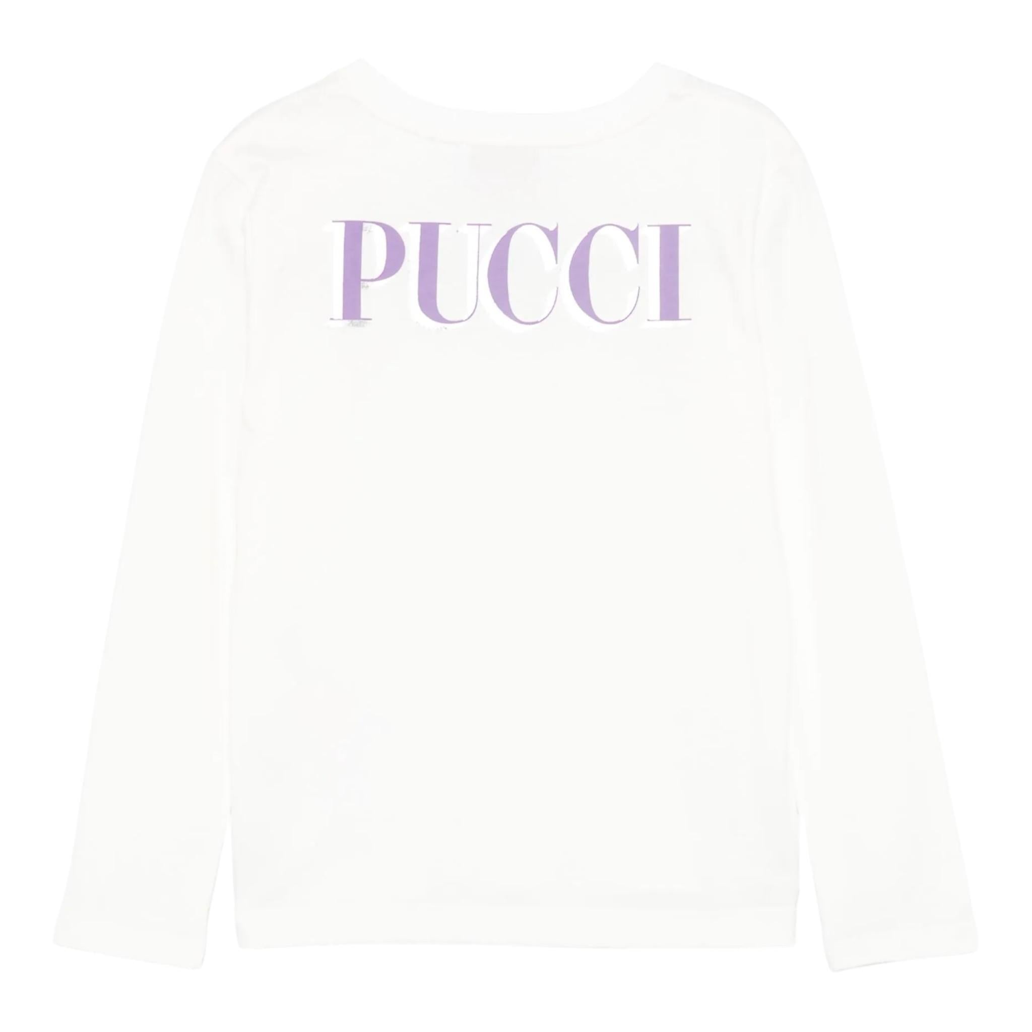 EMILIO PUCCI shirt girocollo tinta unita con stampa in contrasto Panna per Bambina PV8A30 PANNA EMILIO PUCCI 