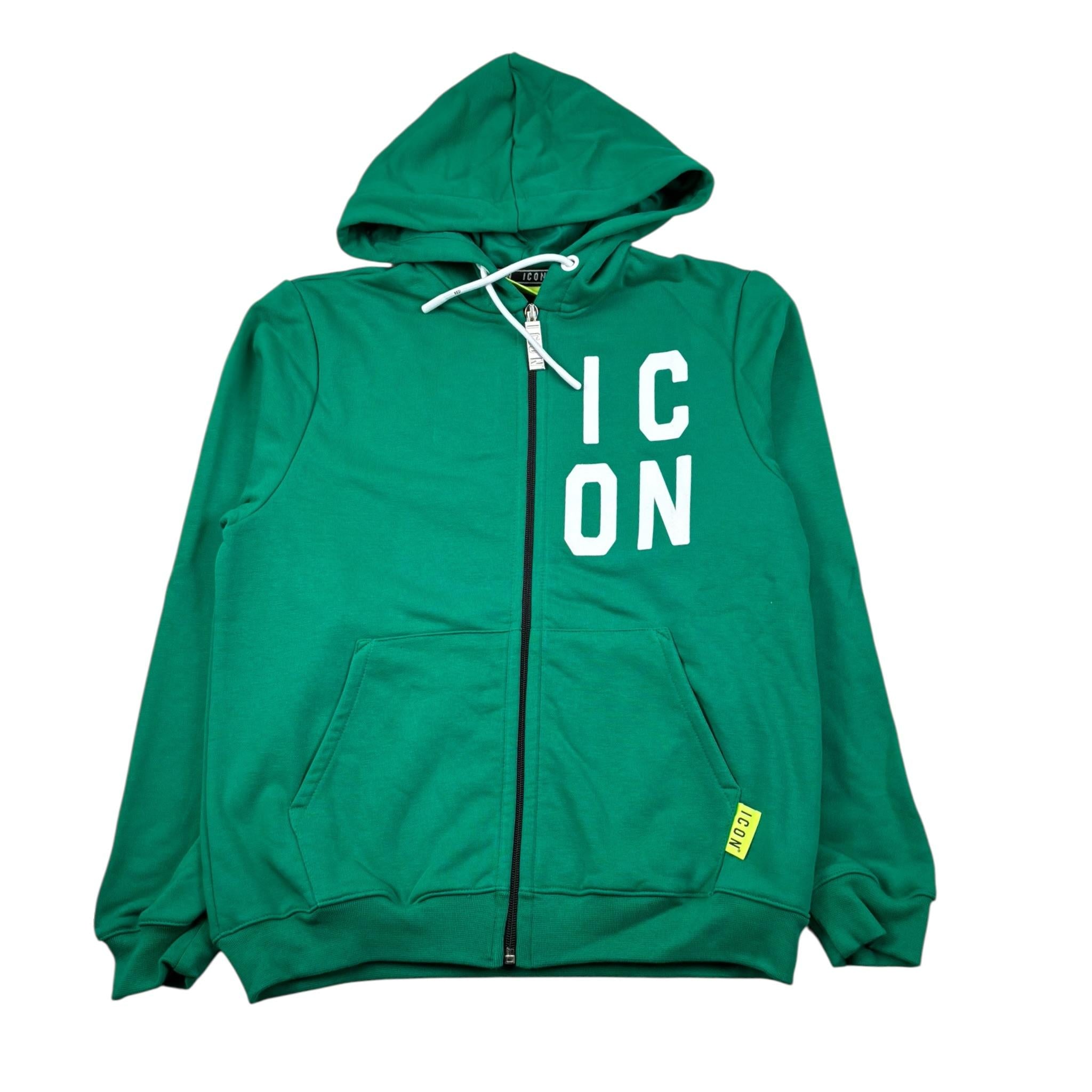 Icon Felpa con Zip E Cappuccio Tinta Unita con Logo per Bambino IBSW00493 VERDE ICON 