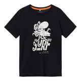 Name.It T-Shirt Girocollo Tinta Unita Con Stampa In Contrasto Nero Per Bambino