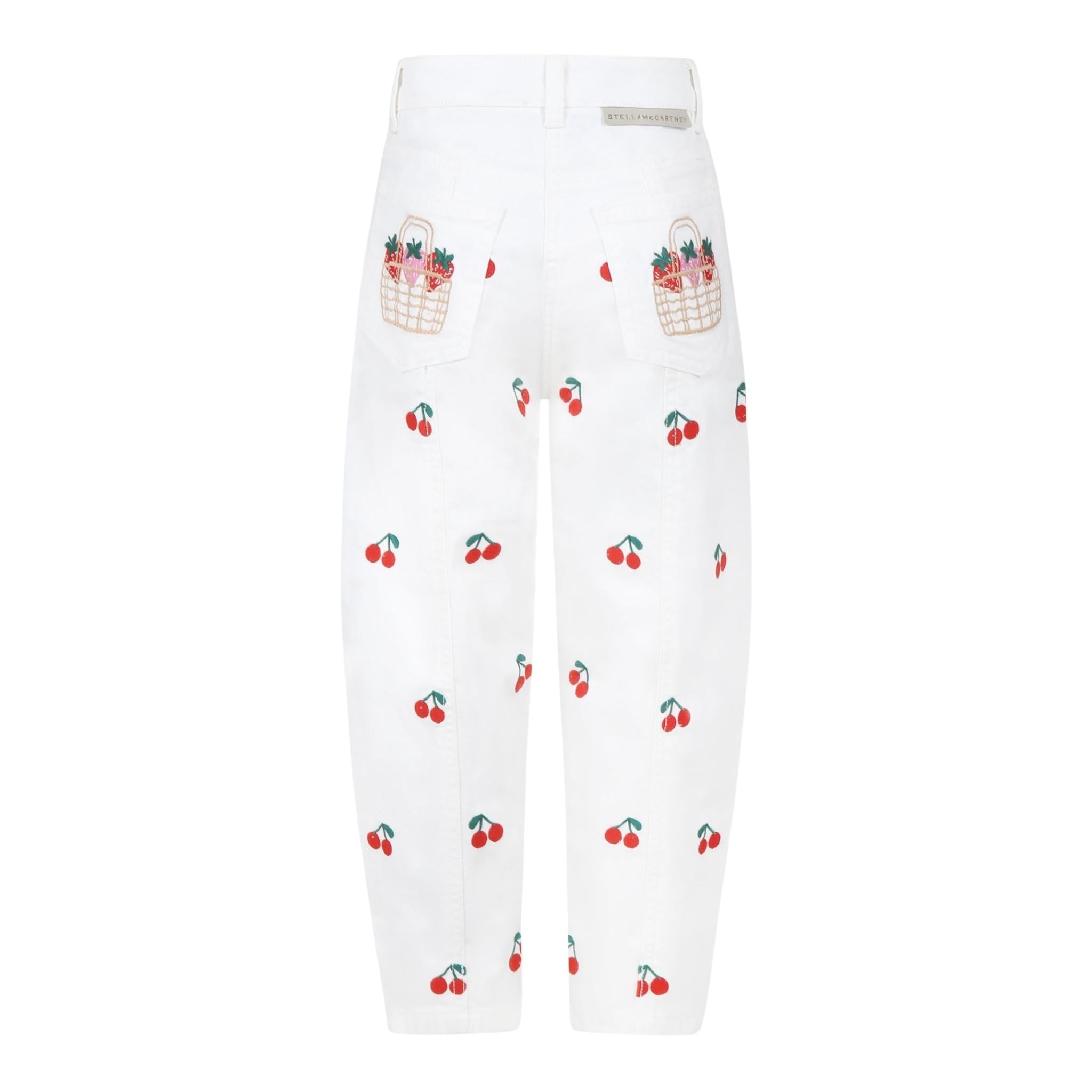 Stella Mccartney Pantalone Tinta Unita con Ricami Ciliegie per Bambina TW6B800 BIANCO STELLA McCARTNEY 
