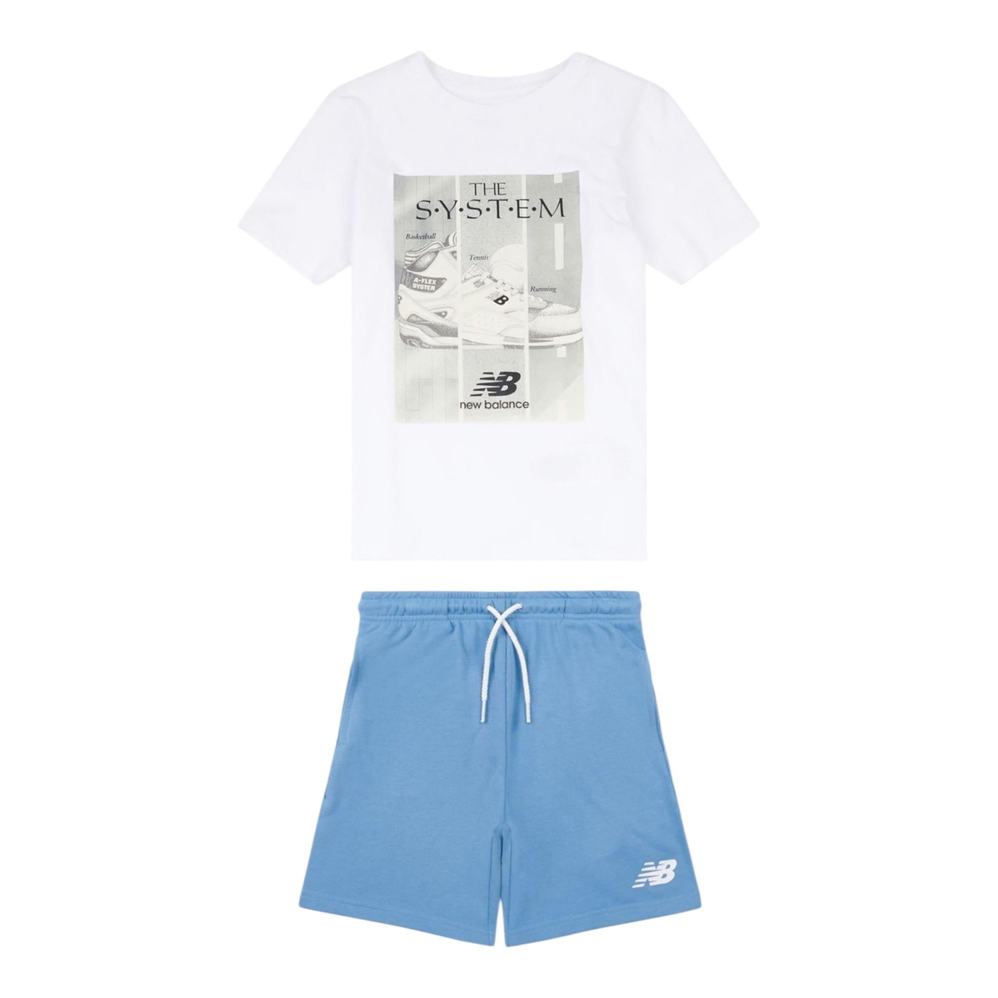 New Balance Completo 2 Pezzi T-Shirt-Bermuda Bicolore per Bambino LAKB0133X BIANCO/AZZURRO NEW BALANCE 