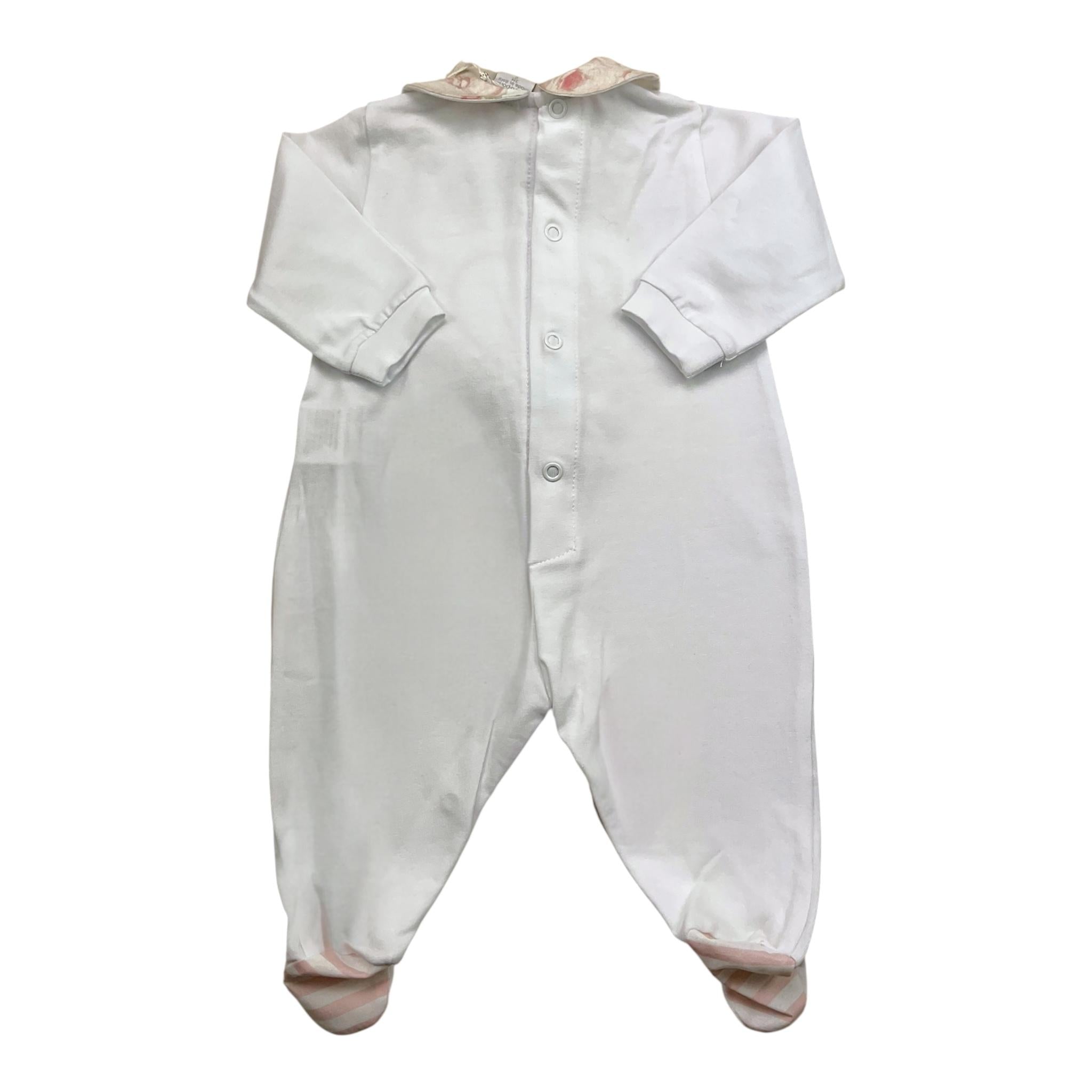 MARLU' tutina tinta unita con stampa e colletto Bianco per Neonata EP2914 BIANCO MARLU' 