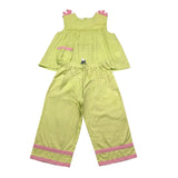 Ilfarobimbi Completo Canotta-Pantalone A Palazzo Tinta Unita Verde Per Bambina