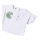 I Do T-Shirt Girocollo Tinta Unita con Applicazioni per Bambina 4B510 BIANCO I DO 