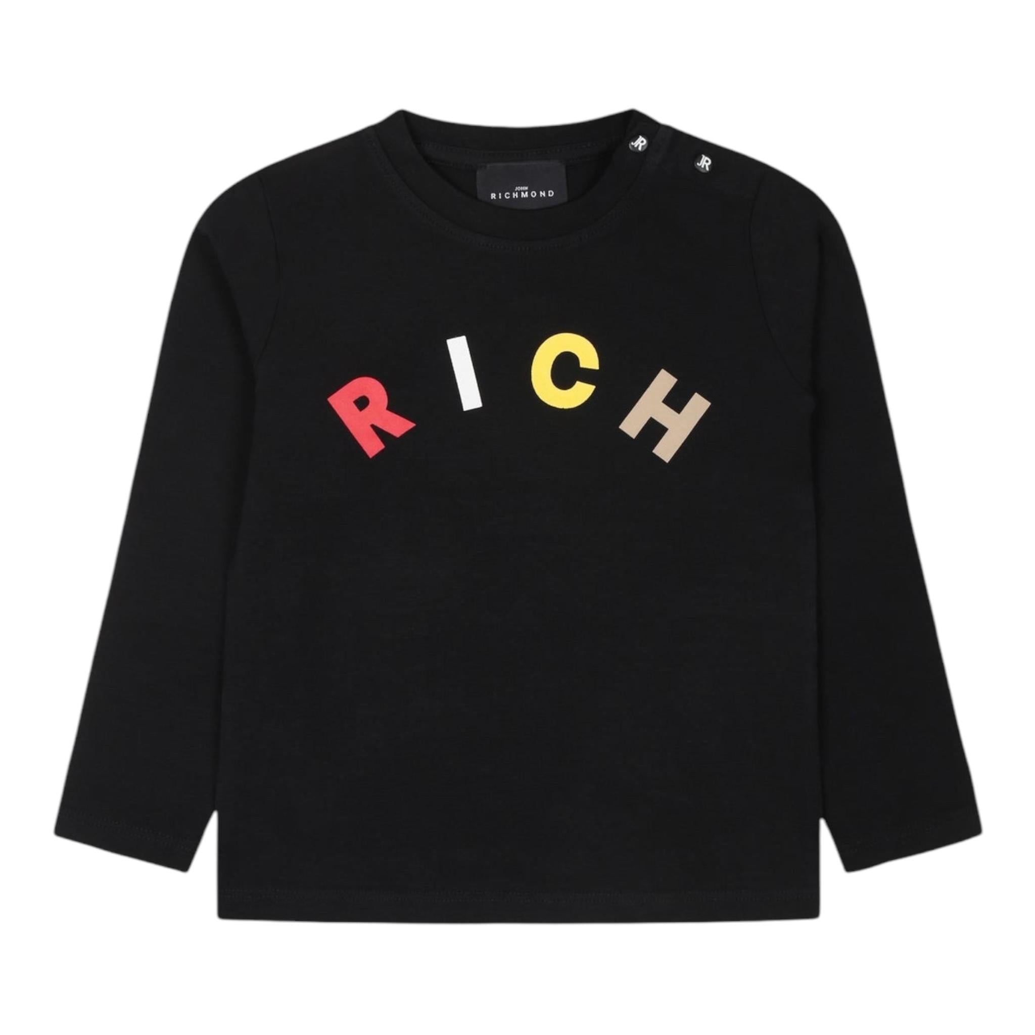 JOHN RICHMOND shirt girocollo tinta unita con stampa Nero per Neonata RIA24066TS NERO JOHN RICHMOND 