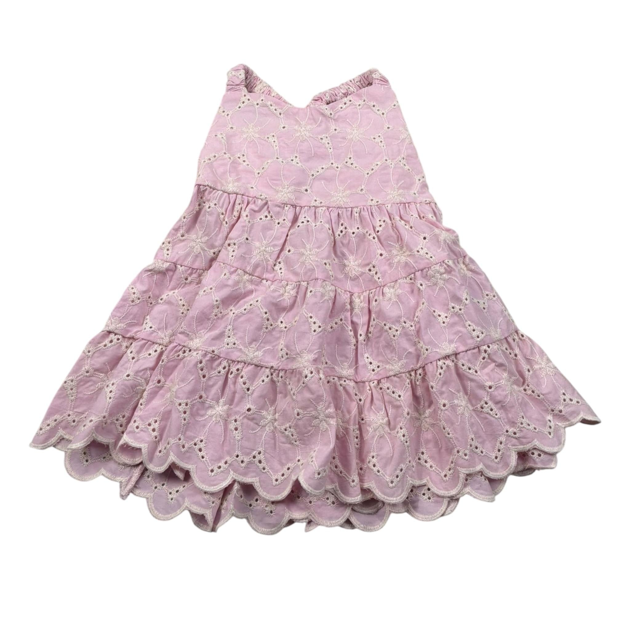 M+E' Abito Tinta Unita In Pizzo Sangallo per Bambina UE1784JX ROSA M+E' 