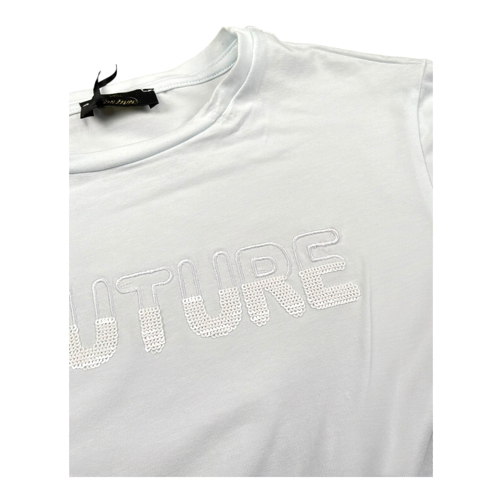 Fun & Fun T-Shirt Girocollo Tinta Unita con Paillettes con Spilla per Bambina FNCJTS16390 BIANCO FUN & FUN 