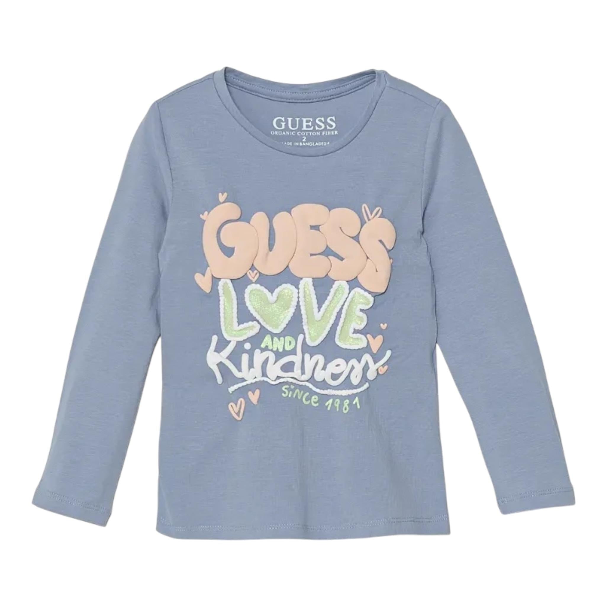 GUESS shirt girocollo tinta unita con stampa in contrasto Azzurro per Bambina K4BI06J1314 AZZURRO GUESS 