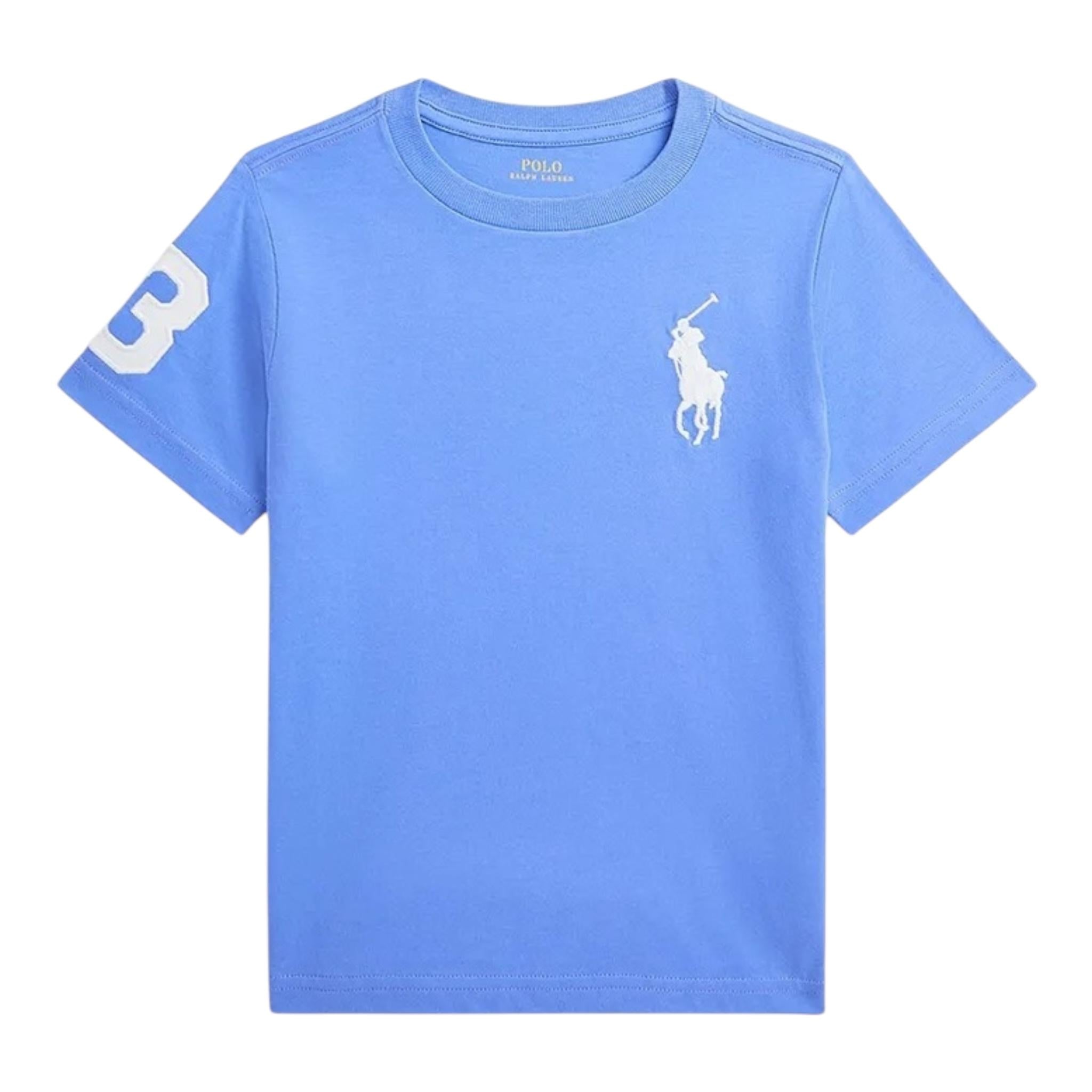 Ralph Lauren T-Shirt Girocollo Tinta Unita con Stampa per Neonato 322832907037 AZZURRO RALPH LAUREN 