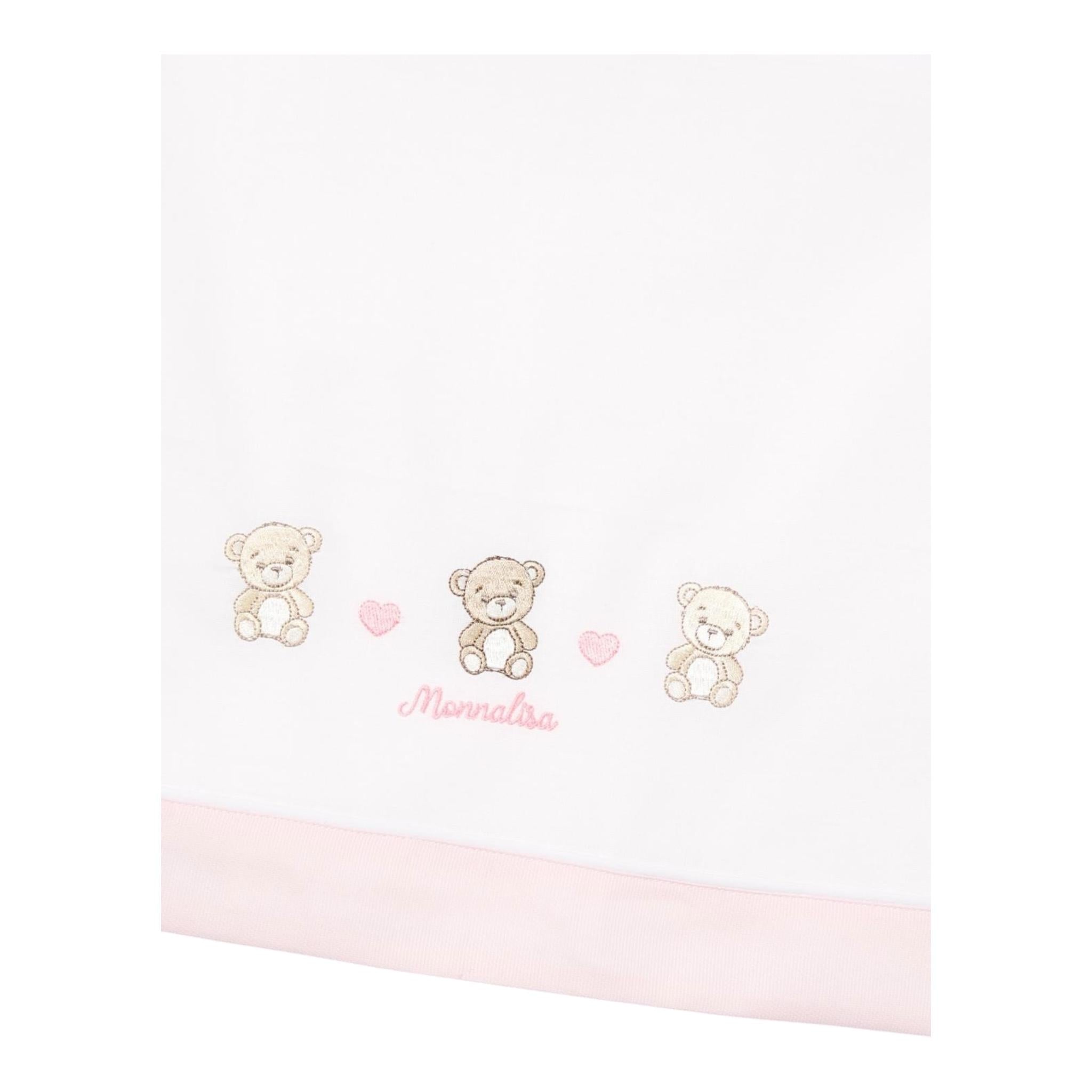 Monnalisa Set 3 Pezzi Lenzuola Tinta Unita con Stampa per Neonata 19680 BIANCO MONNALISA 