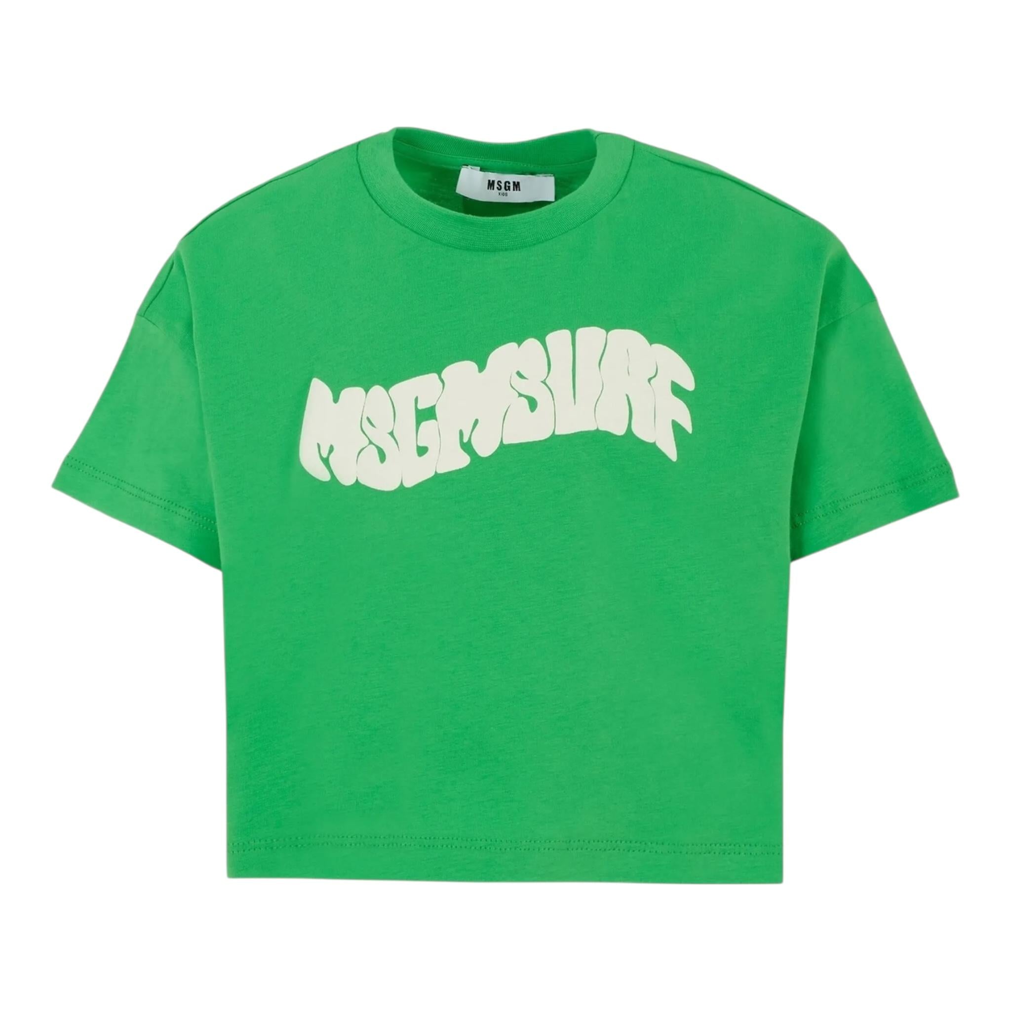 Msgm T-Shirt Girocollo Tinta Unita con Stampa Logo per Bambina S5MSJGTH240 VERDE MSGM 