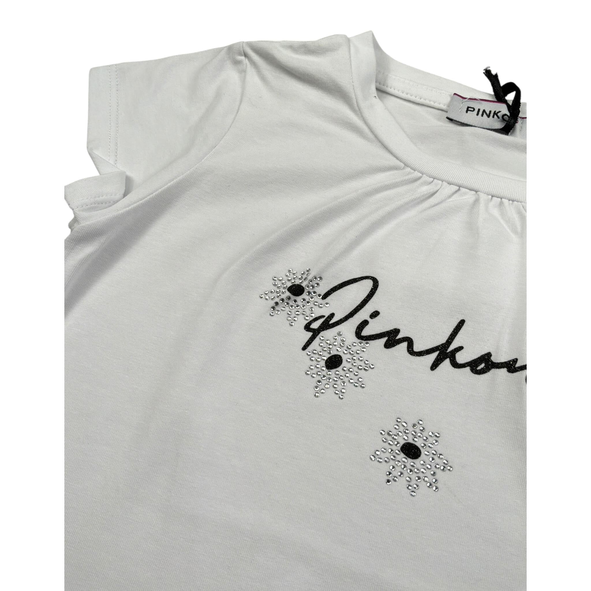 Pinko T-Shirt Girocollo tinta unita con Logo Bianco per Bambina 033294 BIANCO PINKO 