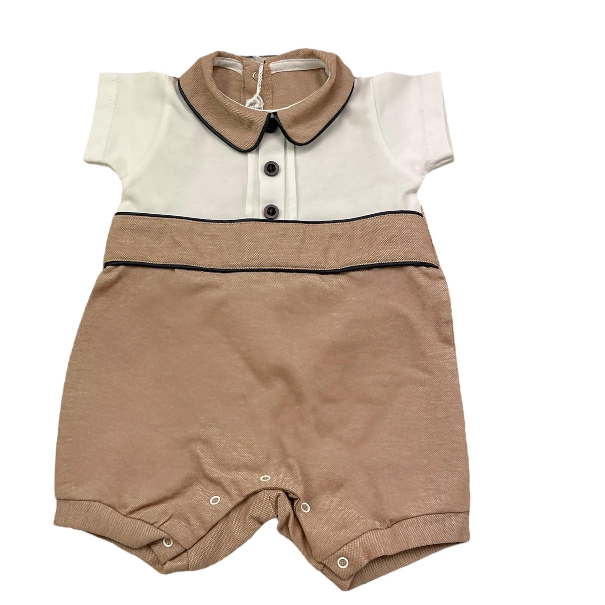 La Sartoria Dei Piccoli Pagliaccetto Bicolore Mezza Manica con Colletto per Neonato LP302 BIANCO/MARRONE LA SARTORIA DEI PICCOLI 