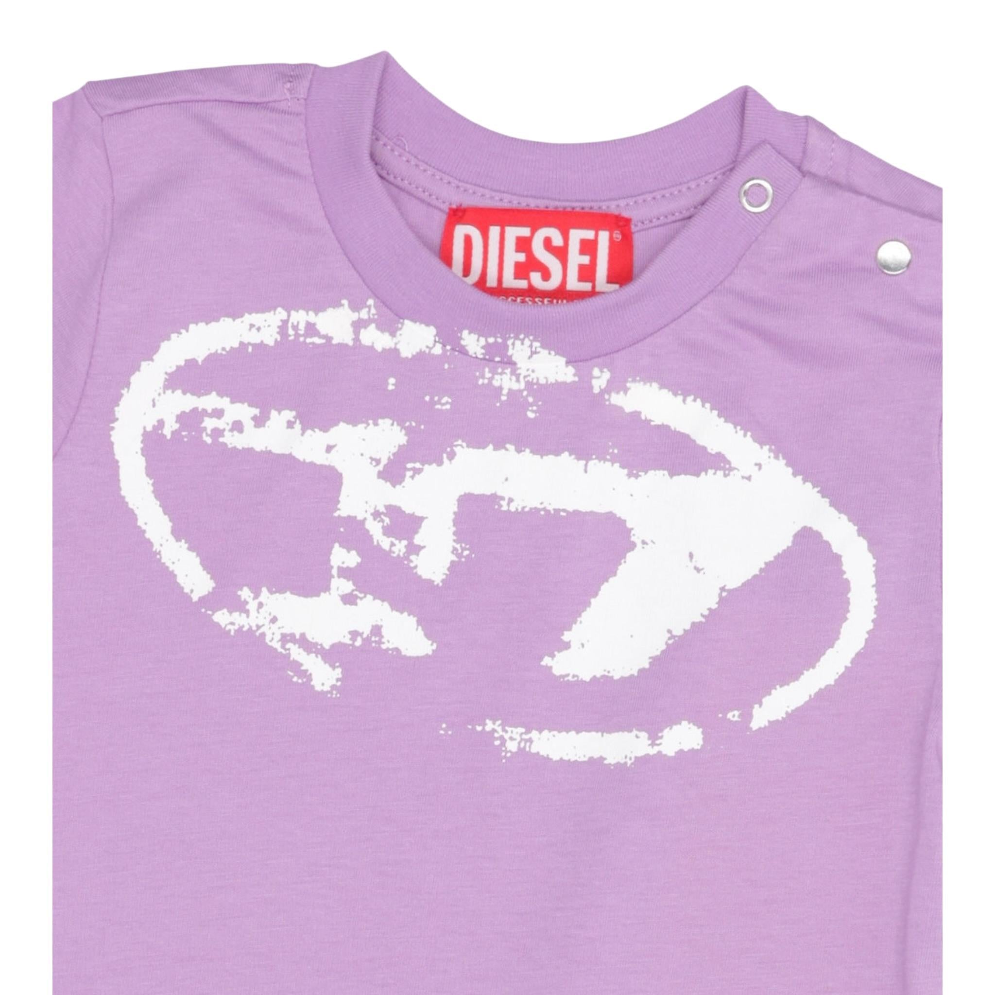 Diesel T-Shirt Girocollo tinta unita con Stampa Lilla per Neonata K00635X LILLA DIESEL 
