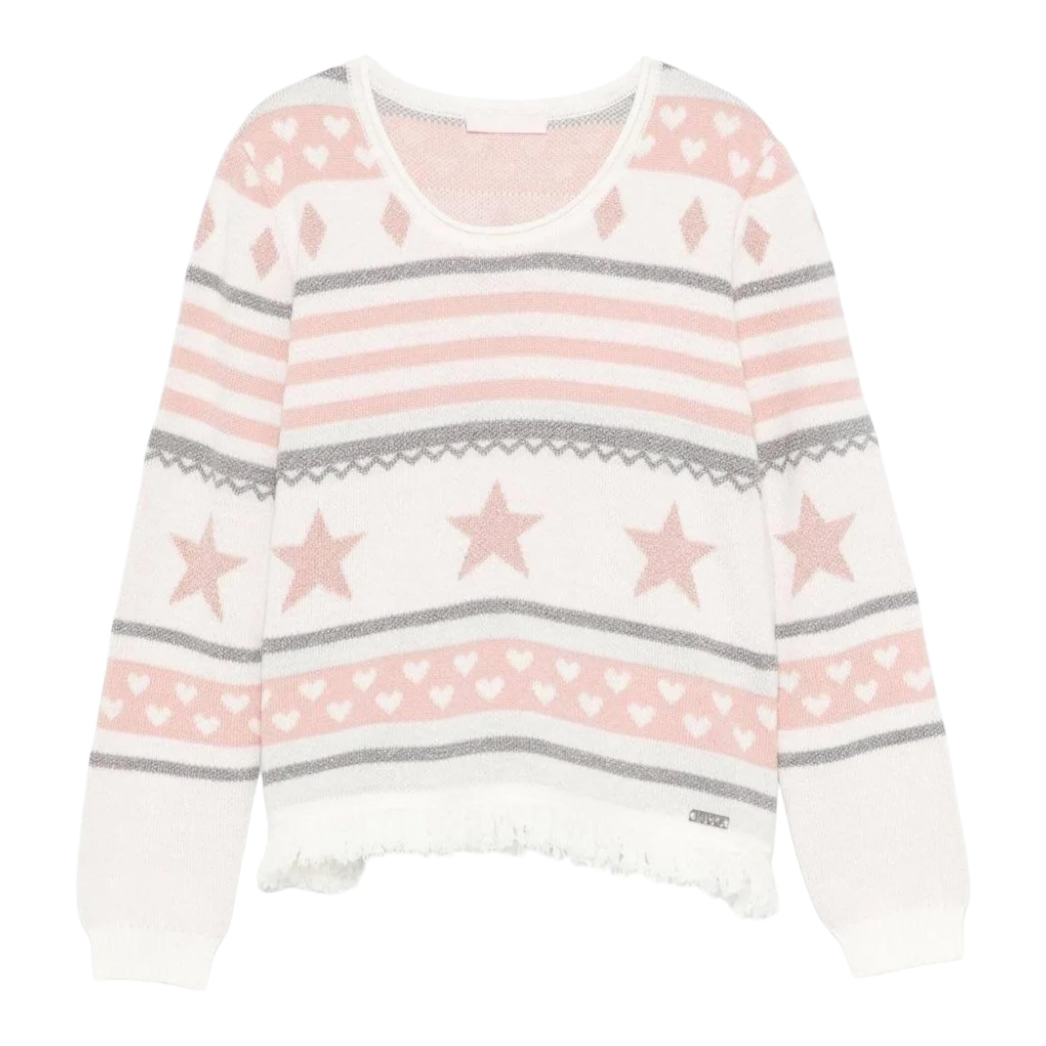 LIU JO maglia girocollo tinta unita con stampe in contrasto Bianco per Bambina KF4095J BIANCO LIU JO 