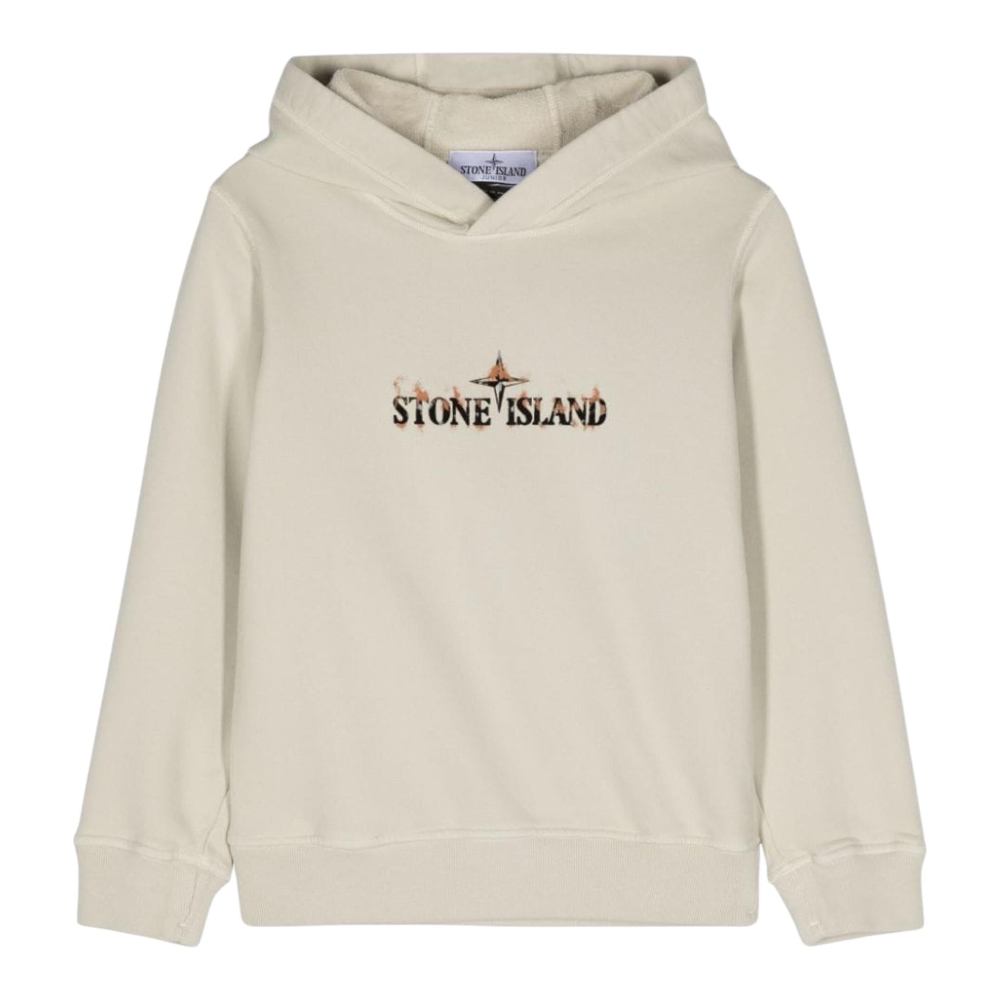 STONE ISLAND felpa tinta unita con cappuccio e stampa Beige per Bambino 81166221 BEIGE STONE ISLAND 