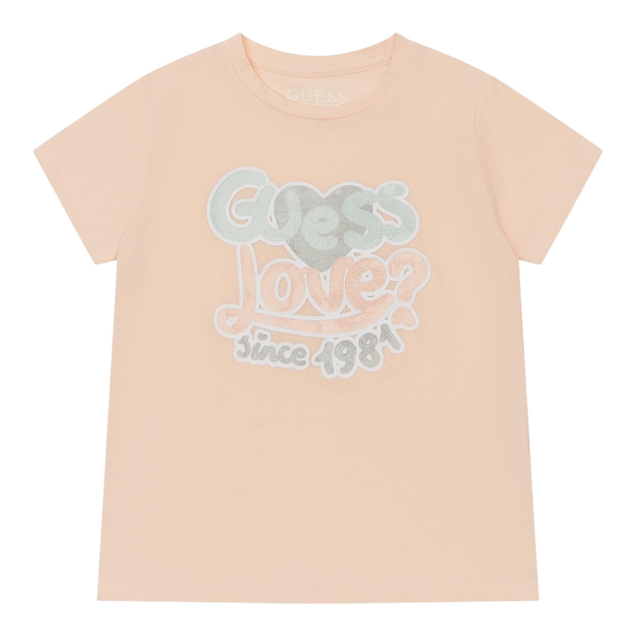 Guess T-Shirt Girocollo Tinta Unita con Stampa per Bambina K5RI06K6YW4J ROSA GUESS 