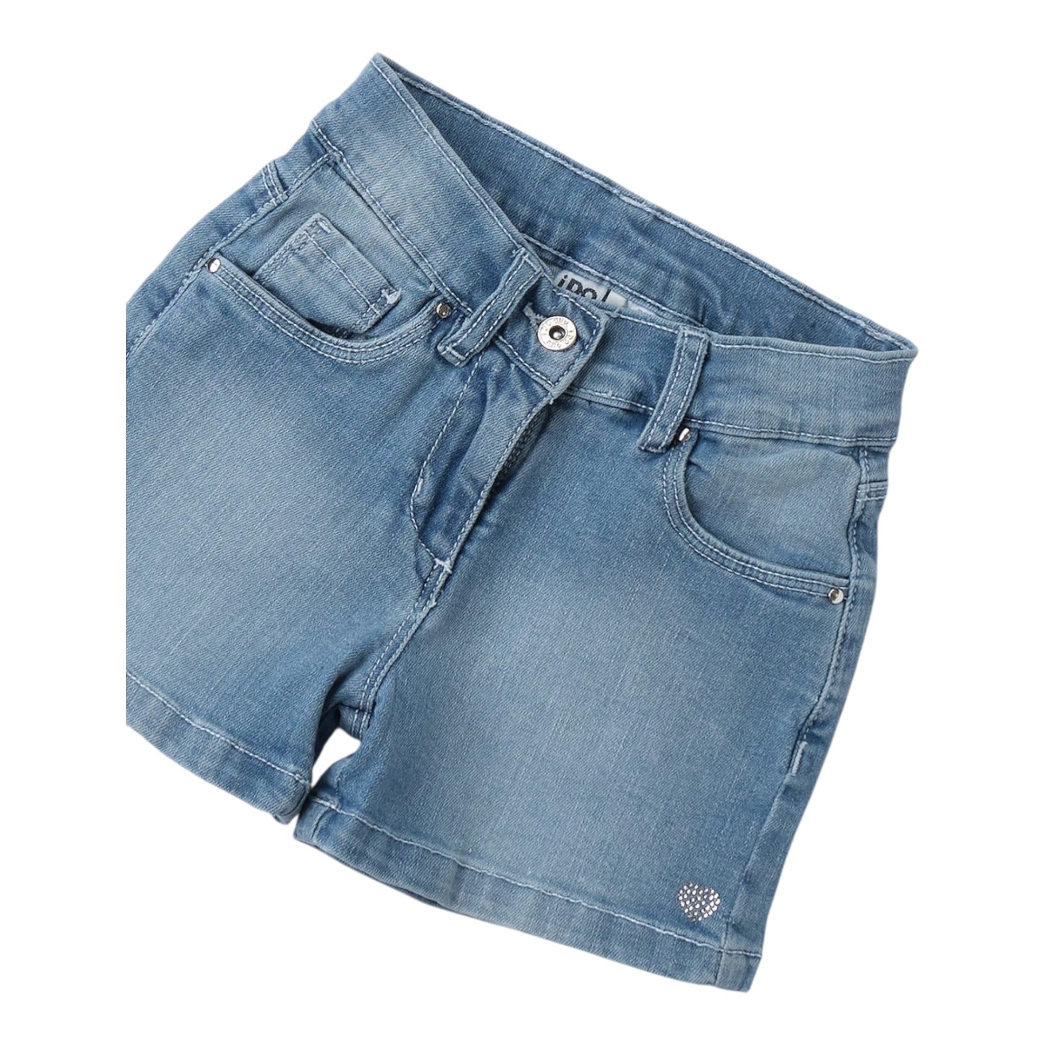 I Do Short In Denim Tinta Unita con Girovita Regolabile per Bambina 4B537 AZZURRO I DO 
