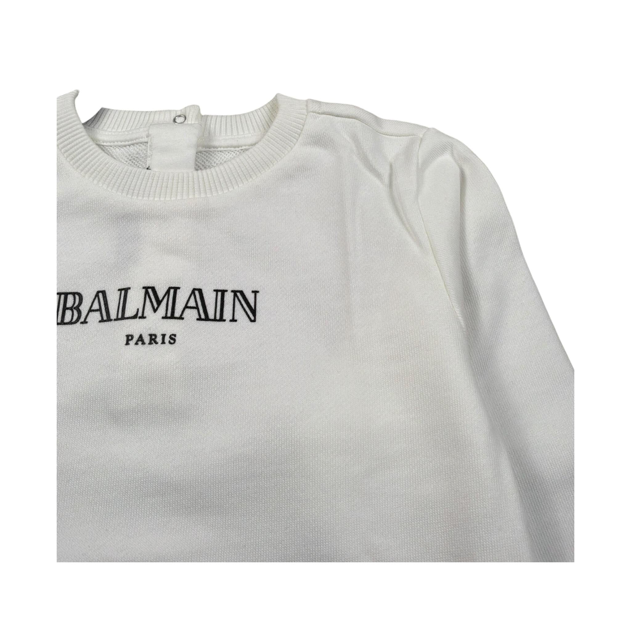Balmain Felpa Chiusa Girocollo tinta unita con Logo Bianco per Neonato V4560NX BIANCO BALMAIN 