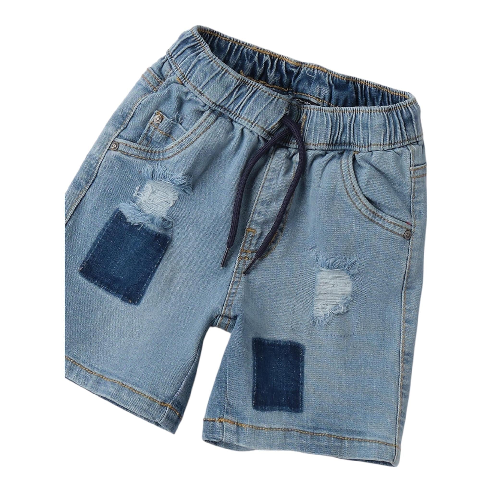 Sarabanda Bermuda In Denim Tinta Unita con Elastico In Vita per Bambino 0B153J AZZURRO SARABANDA 