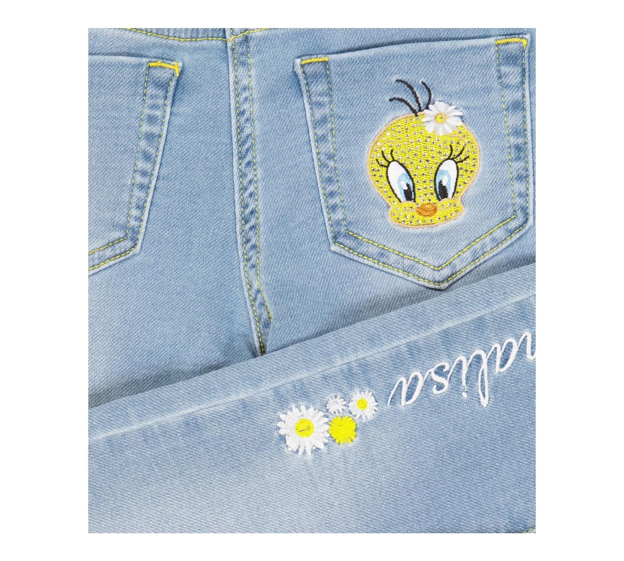 Monnalisa Jeans Tinta Unita con Girovita Regolabile per Bambina 199400 AZZURRO MONNALISA 