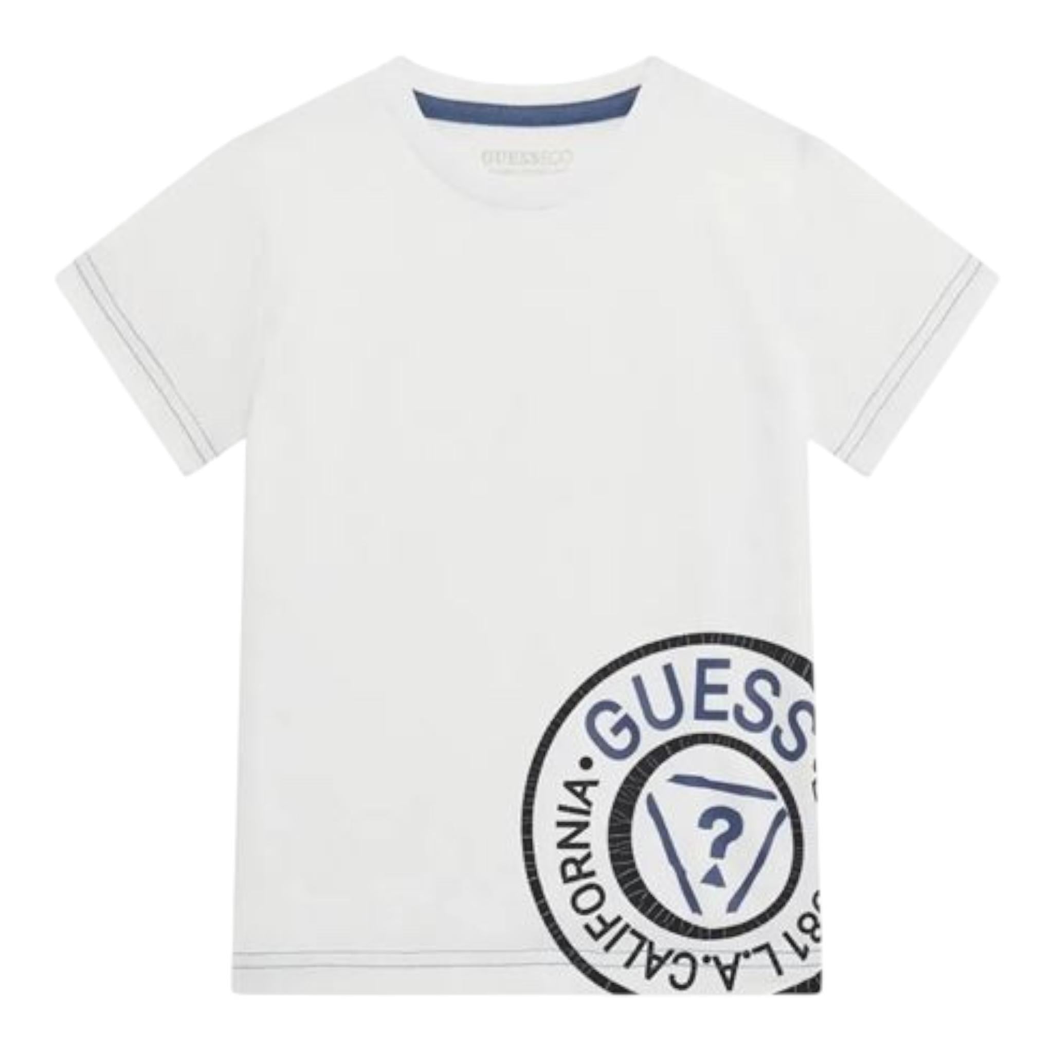 Guess T-Shirt Girocollo Tinta Unita con Stampa per Bambino N5RI15K8HM4 BIANCO GUESS 