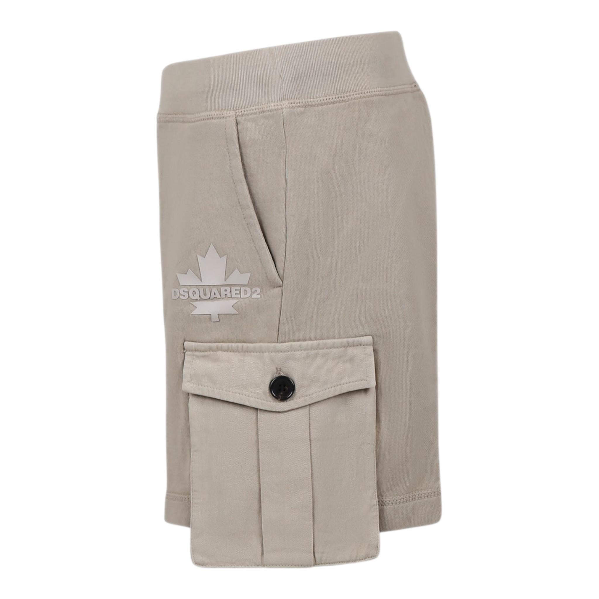 Dsquared2 Bermuda Felpa Tinta Unita con Tasconi per Bambino DQ2720 BEIGE DSQUARED2 