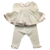 Minu' Completo 2 Pezzi Shirt E Leggins Tinta Unita Con Tulle Bianco Per Neonata