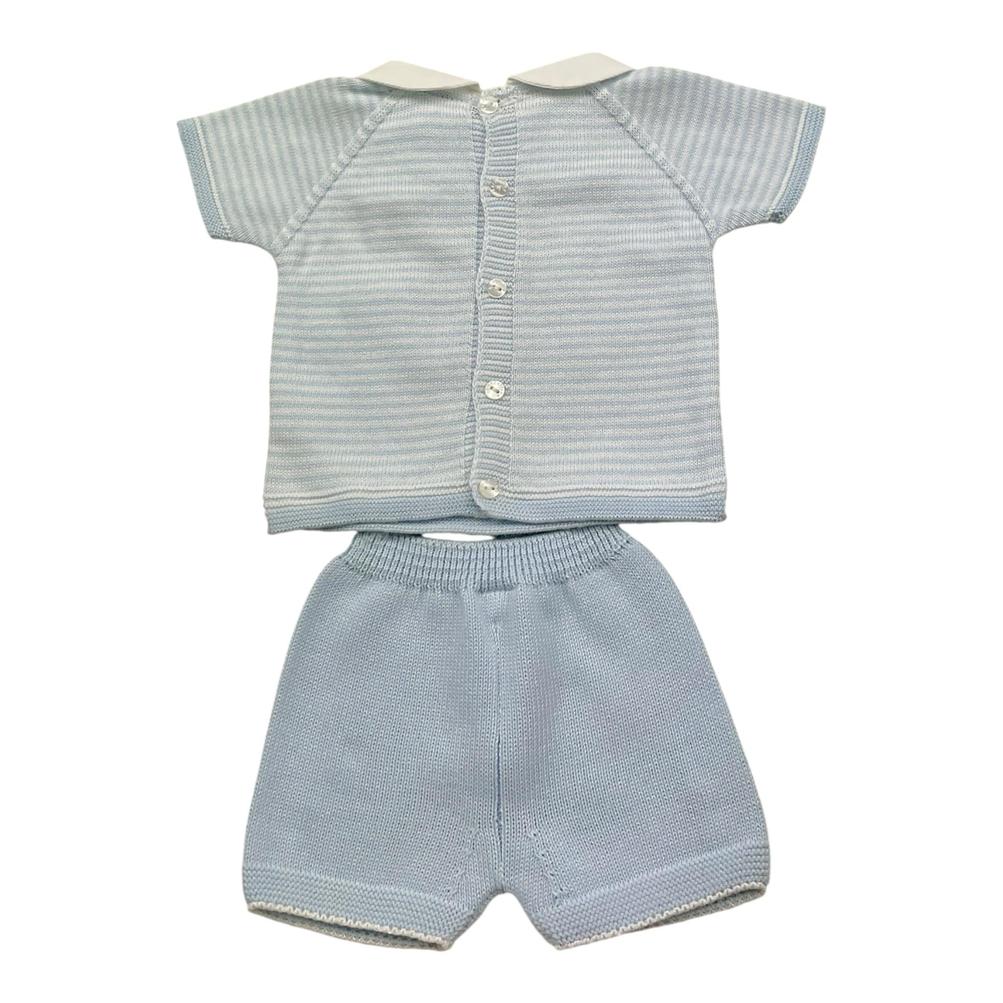 Barcellino Completo 2 Pezzi Magli-Bermuda Tinta Unita con Fantasia A Righe per Neonato 9287 AZZURRO BARCELLINO 