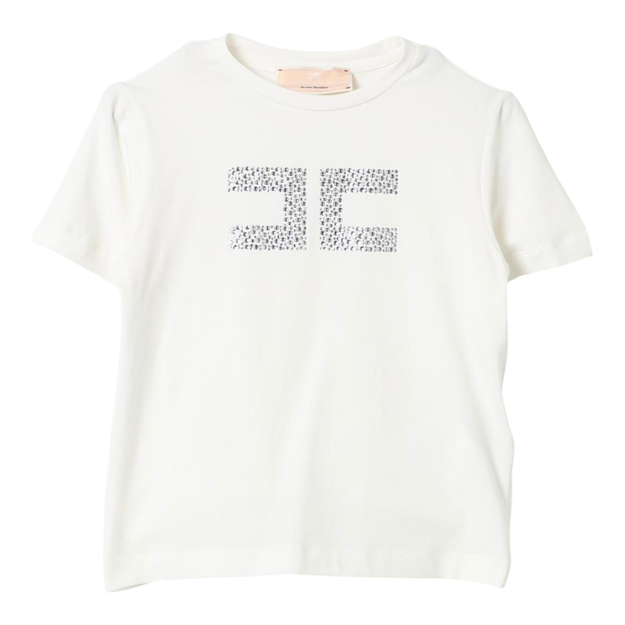Elisabetta Franchi T-Shirt Girocollo Tinta Unita con Applicazioni Brillantini per Bambina EFTS226 BIANCO ELISABETTA FRANCHI 