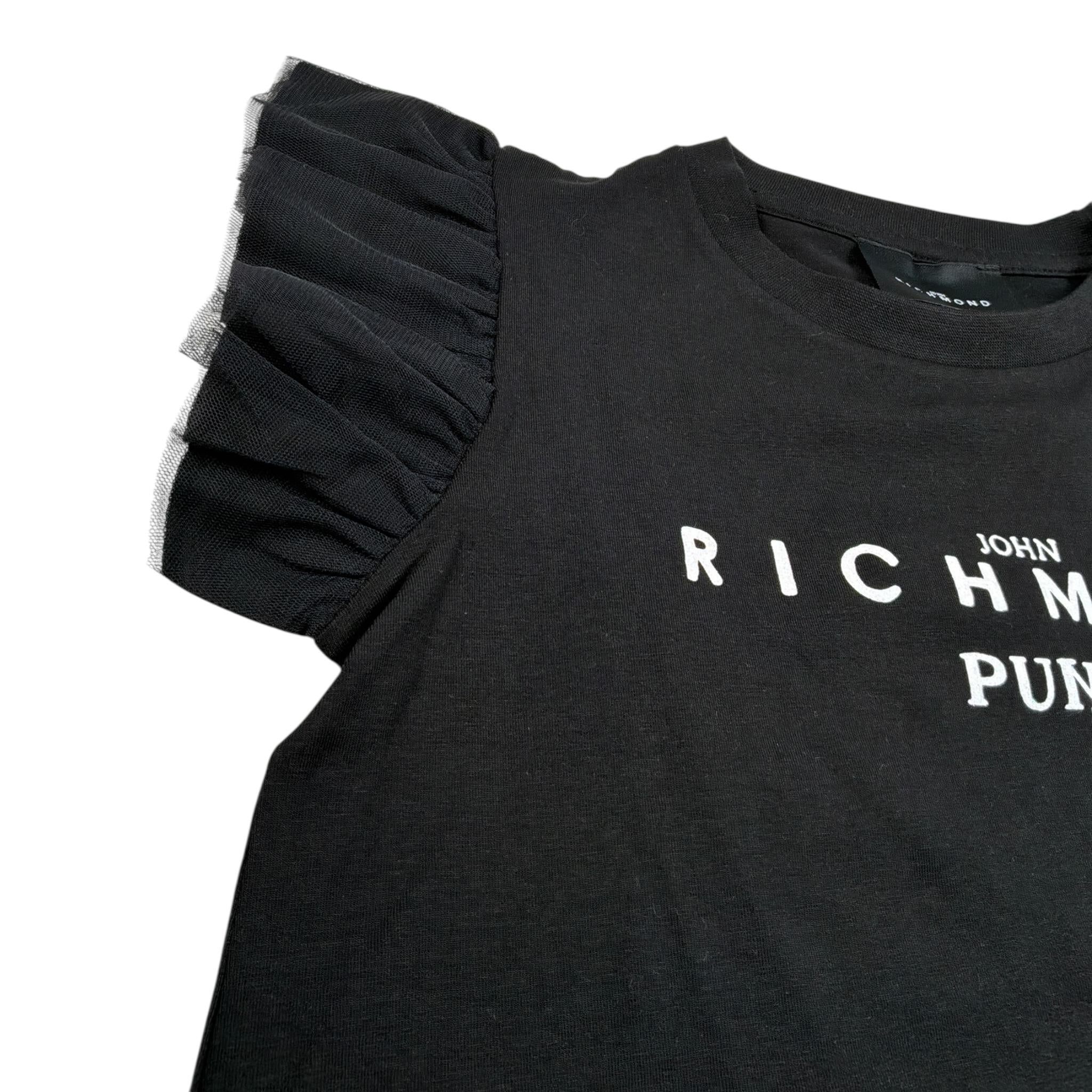 John Richmond T-Shirt tinta unita con Stampa E Rouches Nero per Bambina RGP23070TS NERO JOHN RICHMOND 