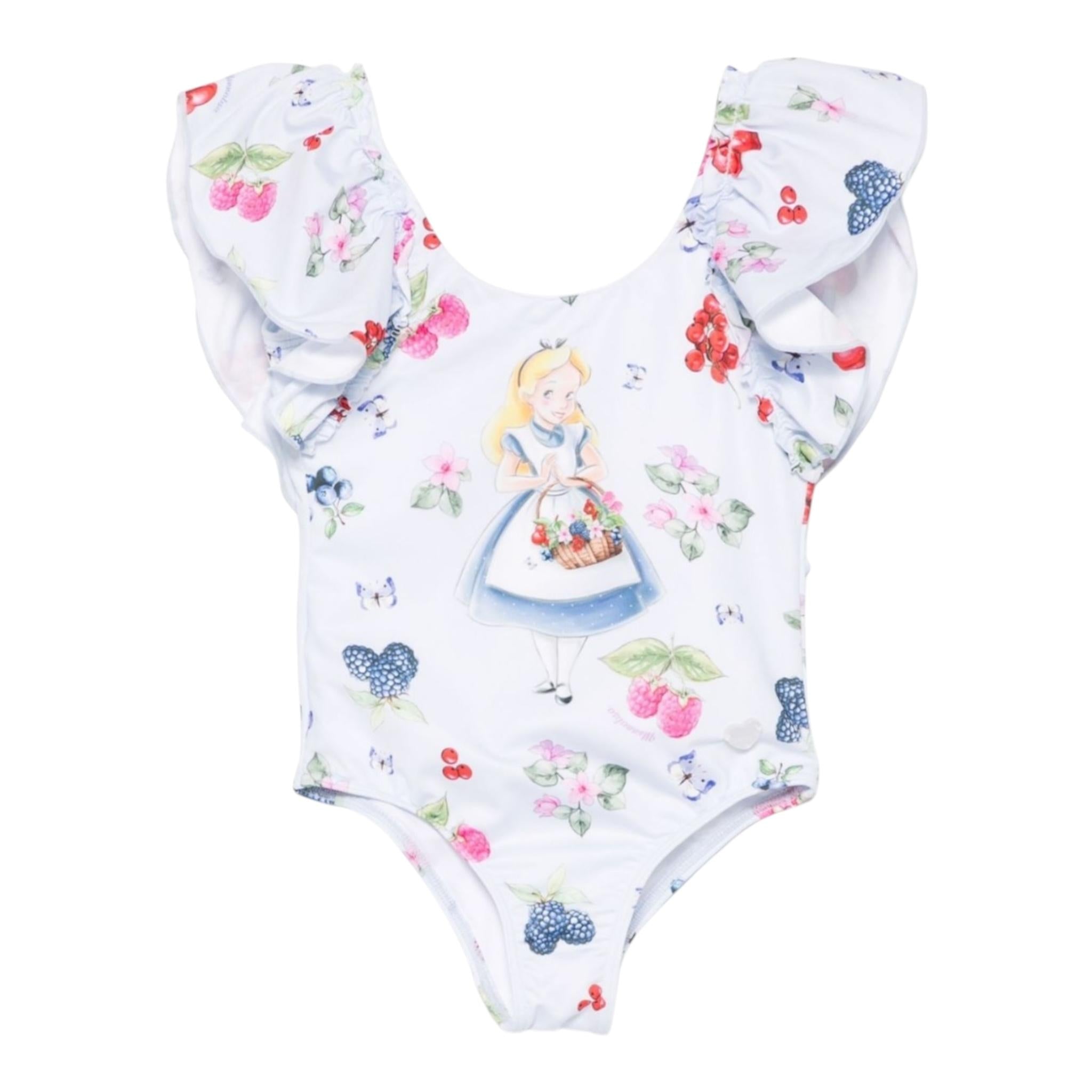 Monnalisa Costume Intero Tinta Unita con Stampa per Bambina 19E074 BIANCO MONNALISA 