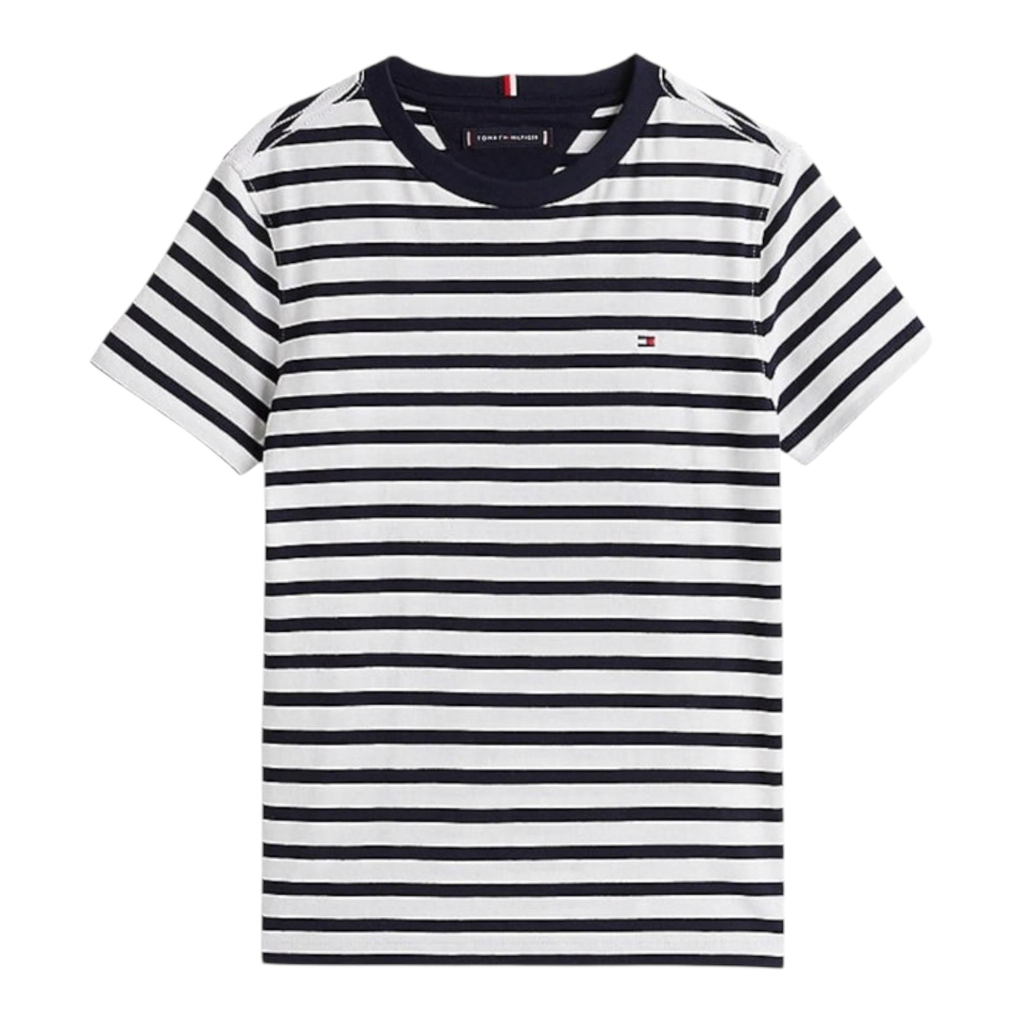 Tommy Hilfiger T-Shirt Girocollo Tinta Unita con Fantasia A Righe per Bambino KB0KB068799 BIANCO TOMMY HILFIGER 
