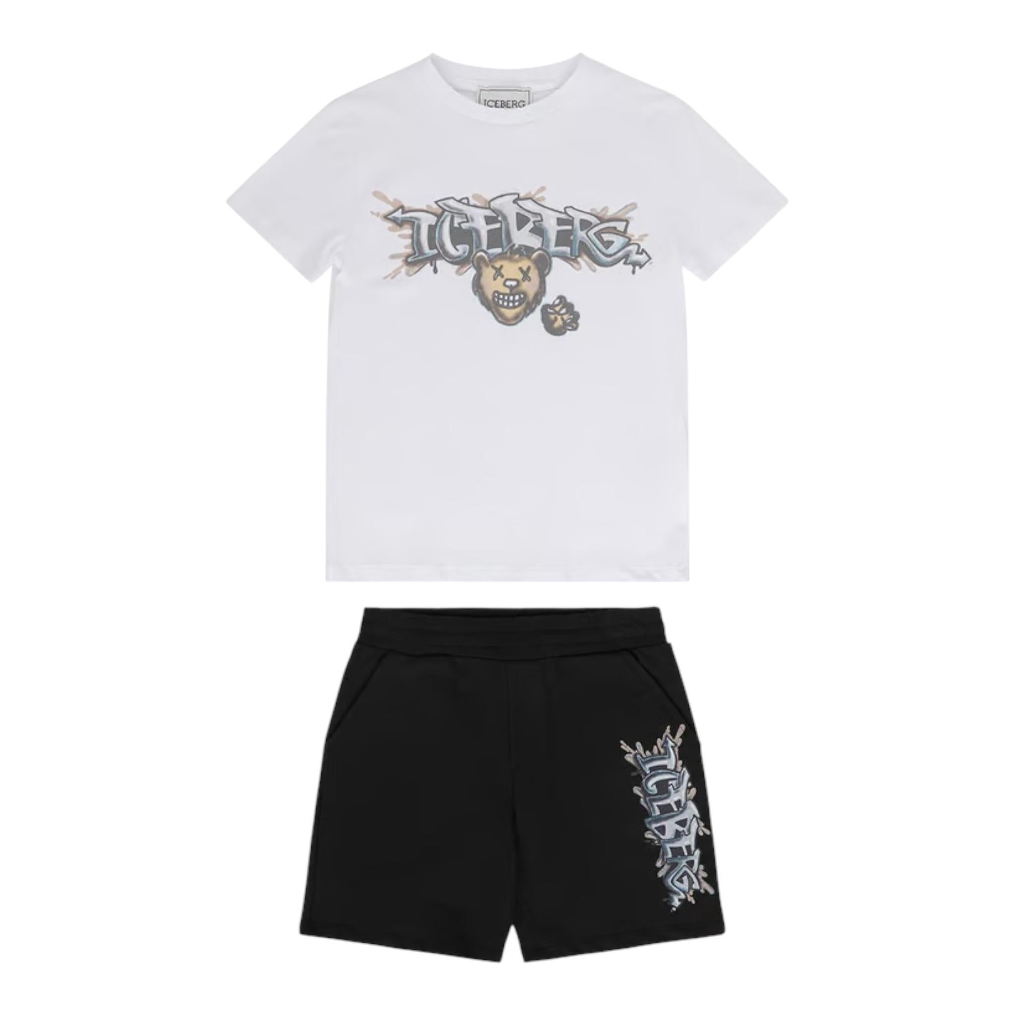 Iceberg Completo 2 Pezzi T-Shirt-Bermuda Bicolore Bianco/Nero per Bambino CMBICE5102JX BIANCO/NERO ICEBERG 